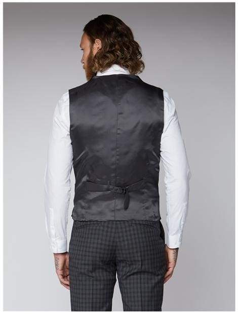 Gibson Grey Mini Check Suit Waistcoat for Men - Slim Fit Formal Vest for Wedding, Office & Business Attire