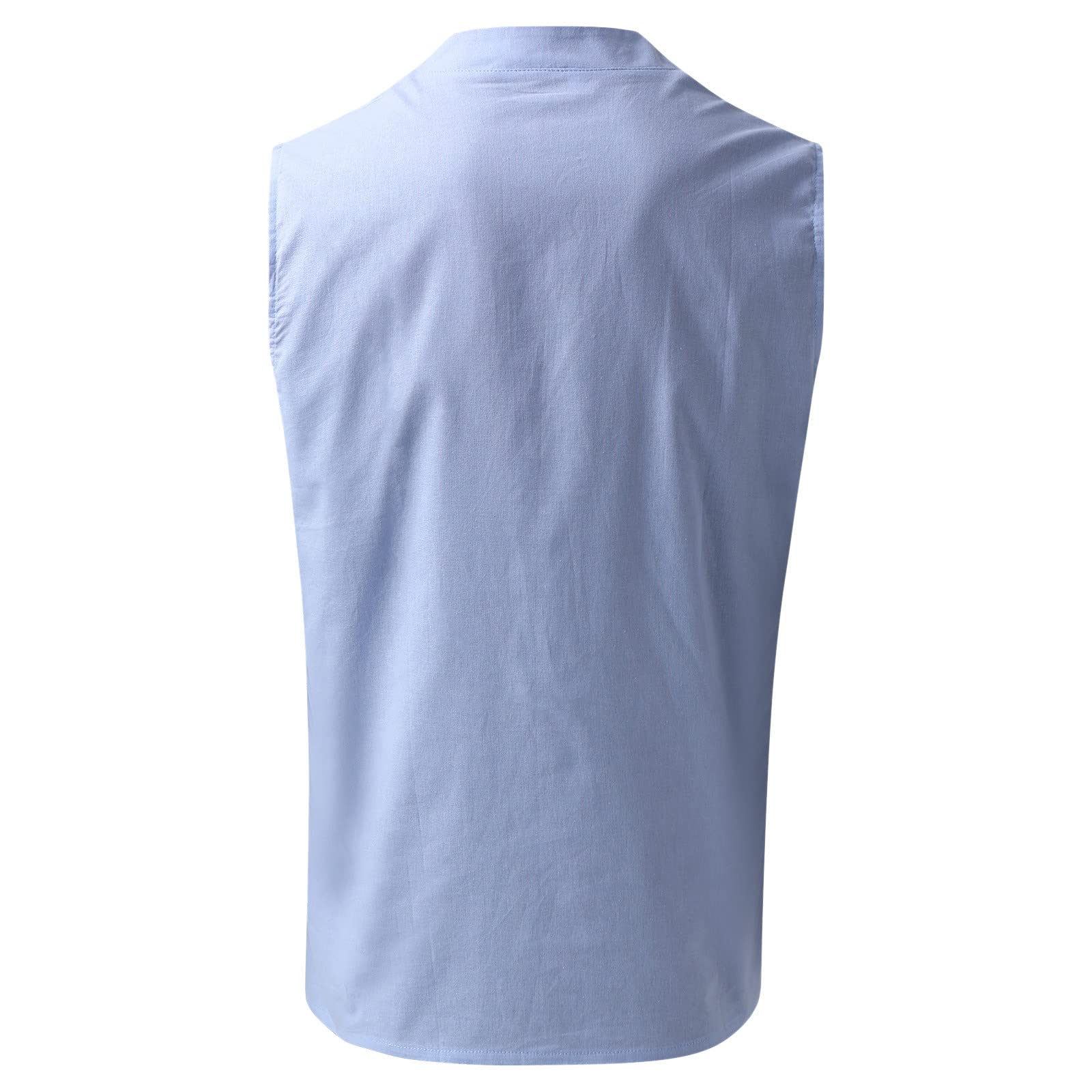 Men's Linen Cotton Sleeveless T-Shirt - Deep V Neck Tank Top with Button Down Design for Summer Beach, Hippie & Punk Style | Casual Wear, Music Festivals & Outdoor Activities