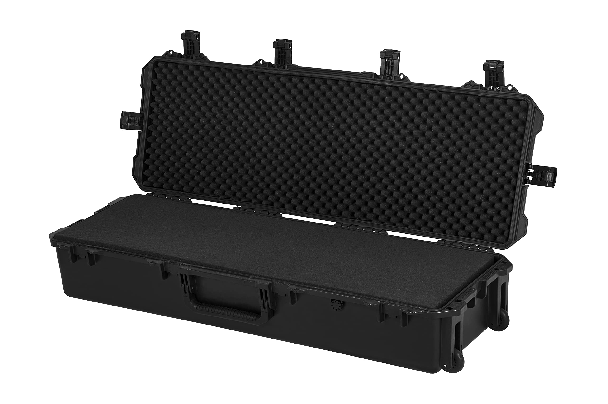 MEIJIA Premium Rolling Waterproof All Weather Hard Rifle Case with Wheels - Lightweight Durable Gun Storage with Customizable Foam Interior, Elegant Black Design | Perfect for Hunting, Shooting Range & Firearm Transport