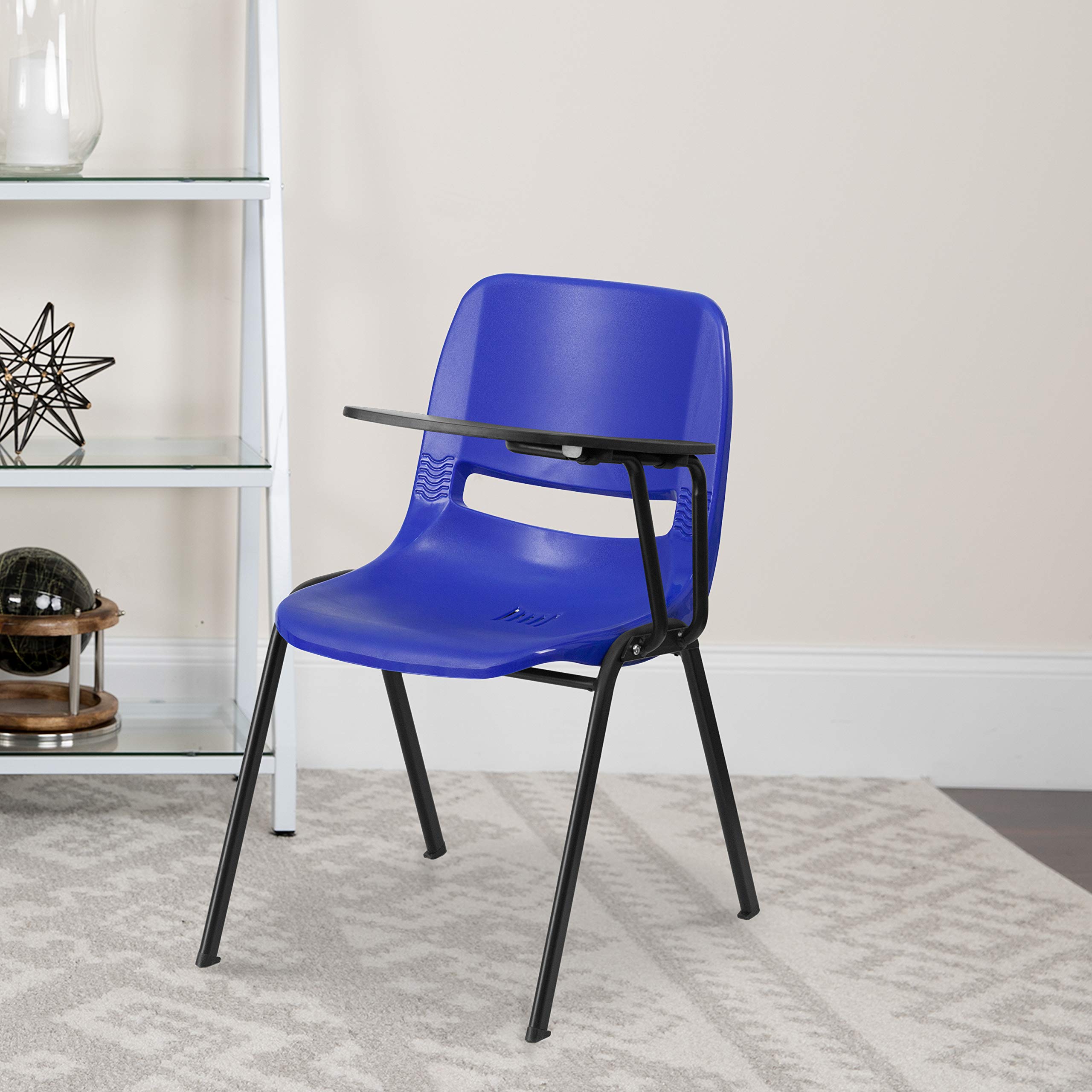 Blue Ergonomic Shell Chair with Left-Handed Flip-Up Tablet Arm - Adjustable Office Desk Chair for Home & Work | Perfect for Remote Work, Gaming & Study