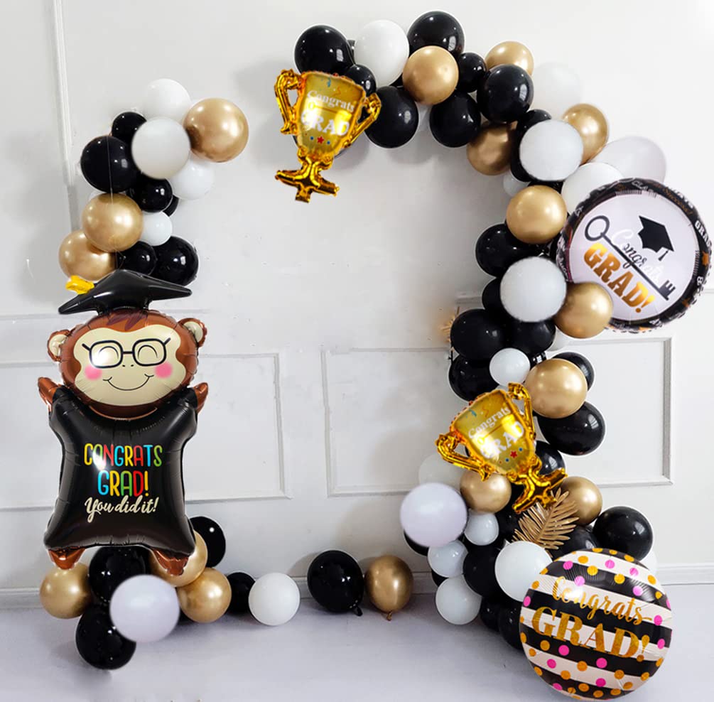 2022 Graduation Balloons Arch Garland Kit - Black & Gold Congrats Grads Decorations for Doctoral Cap Certificate & Photo Booth | Perfect for Graduation Parties, School Events & Celebrations