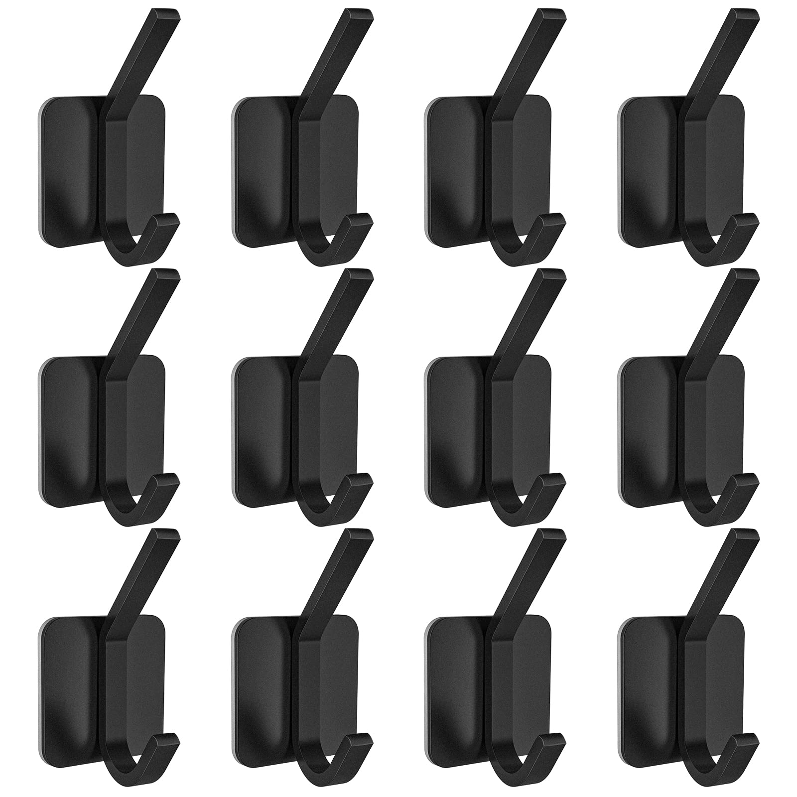 Adhesive Towel Hooks for Bathroom - Heavy Duty Wall Hooks for Robes, Coats, Keys & Handbags - Waterproof Aluminum Sticky Hooks for Home, Bedroom, Hallway, Kitchen & Office - Black 4 Pack - Perfect for Organizing Small Spaces & Entryways