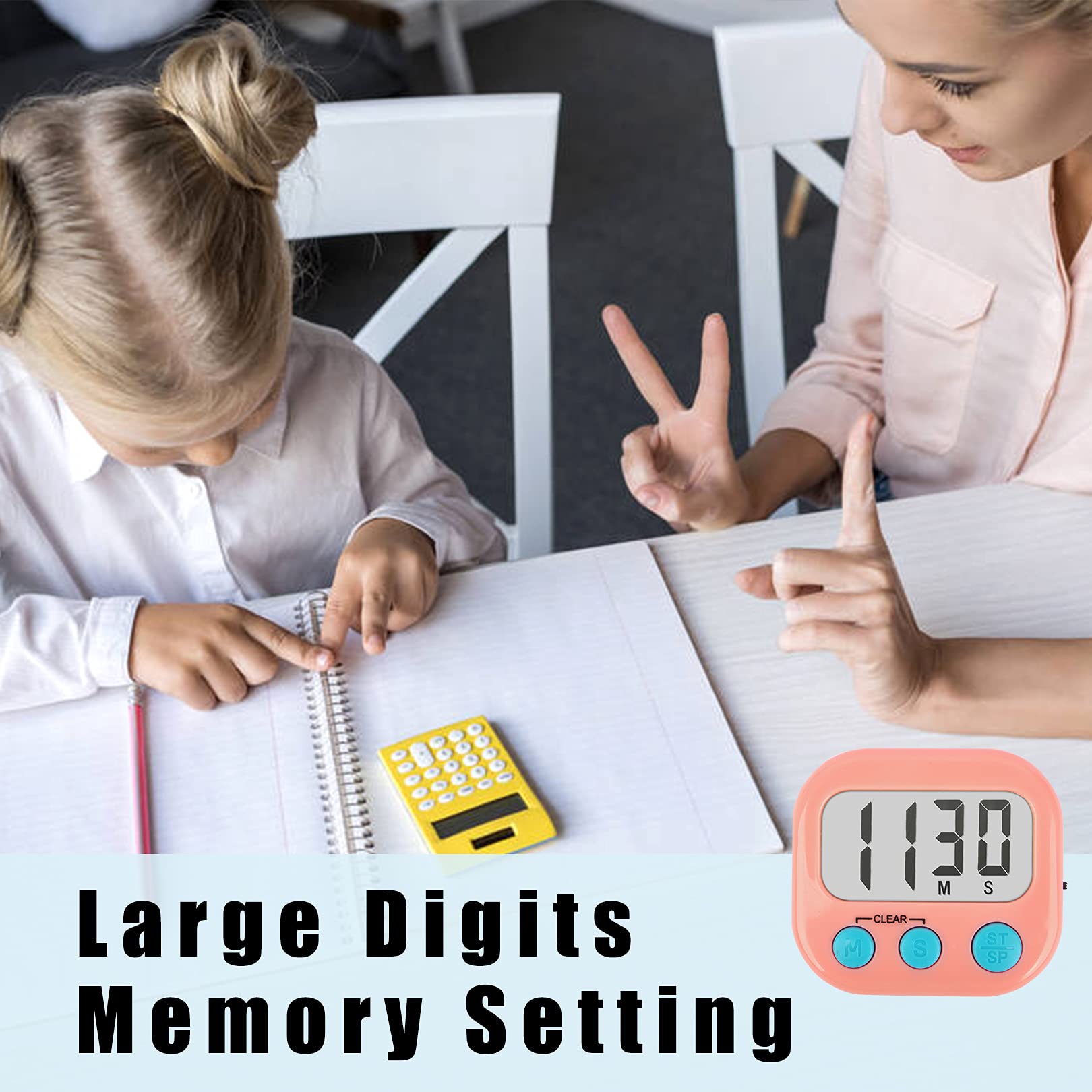 2 Pack Digital Classroom Timer for Teachers & Kids - Countdown Timer with Loud Alarm (Pink & White) - Perfect for School, Homework, Study Sessions & Time Management Activities
