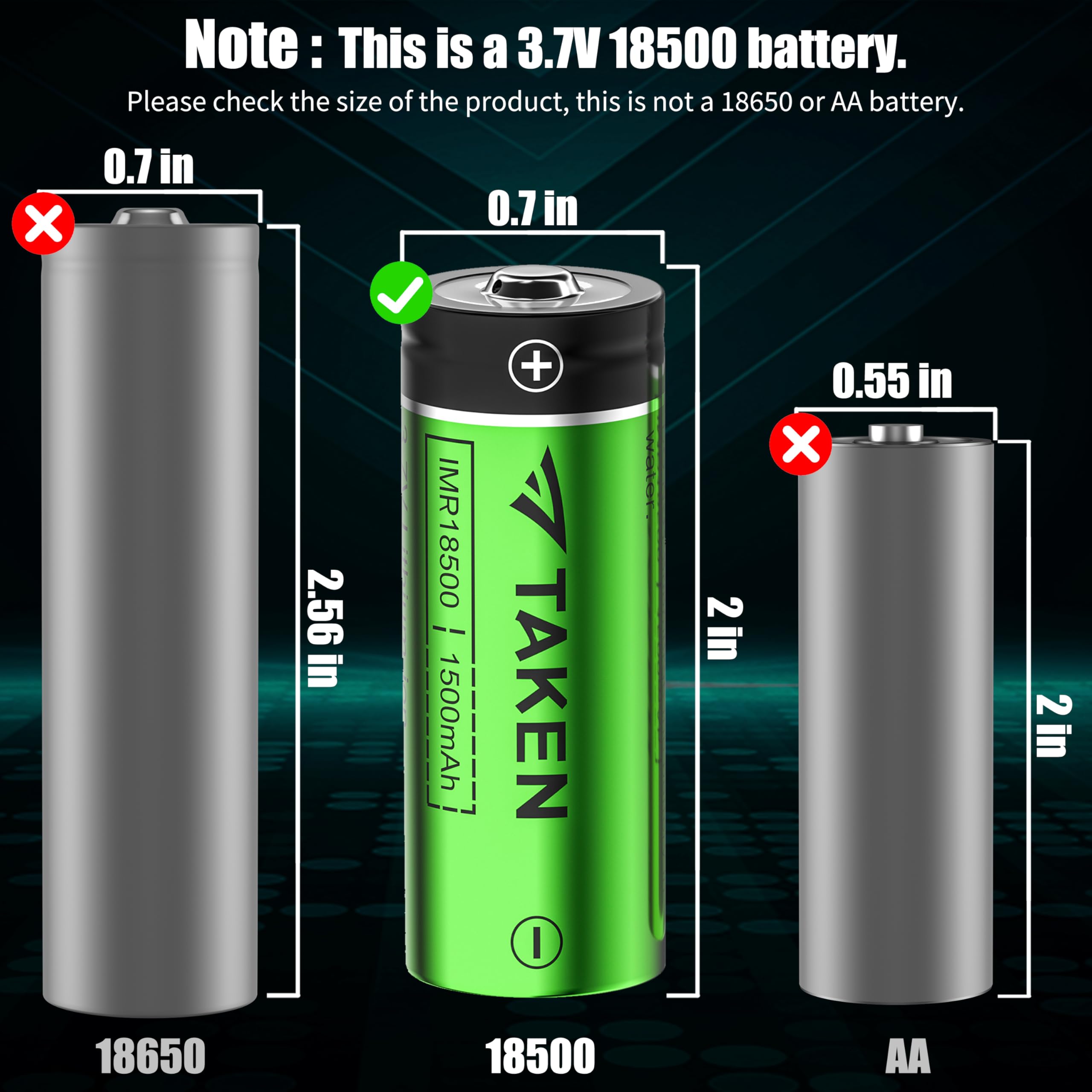 IMR 18500 3.7V 1500mAh Rechargeable Li-ion Battery with Button Top & 2-Port Charger - 4 Pack for Flashlights, Vape Mods & Electronic Devices - High Performance 18500 Batteries with Fast Charging
