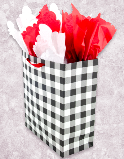 Buffalo Check White Gift Bags - Christmas Holiday Party Favor Bags for Gifts, Wedding, Birthday, Garden Party Decorations