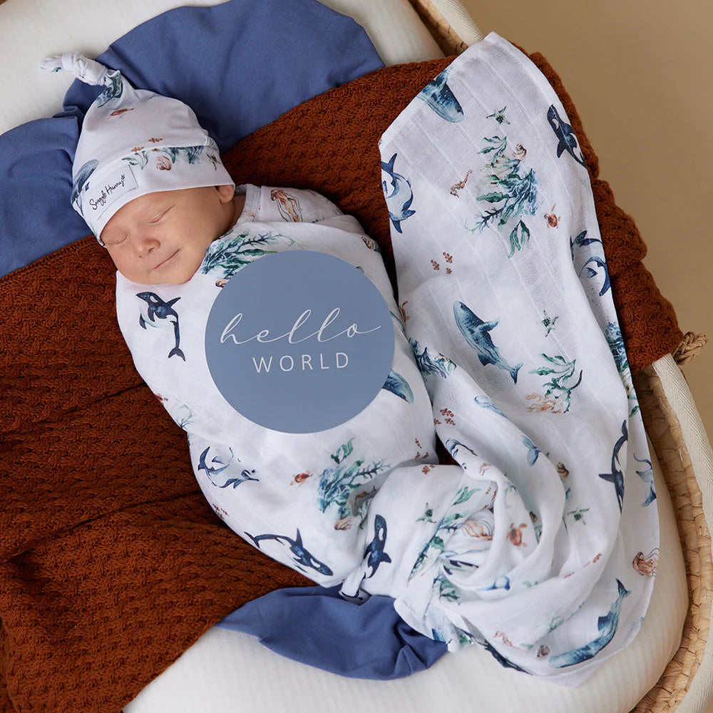 Organic Cotton Muslin Baby Wrap Blanket - Soft & Breathable Swaddle for Newborns & Infants - Perfect for Swaddling, Nursing, and Stroller Use - Ocean Blue