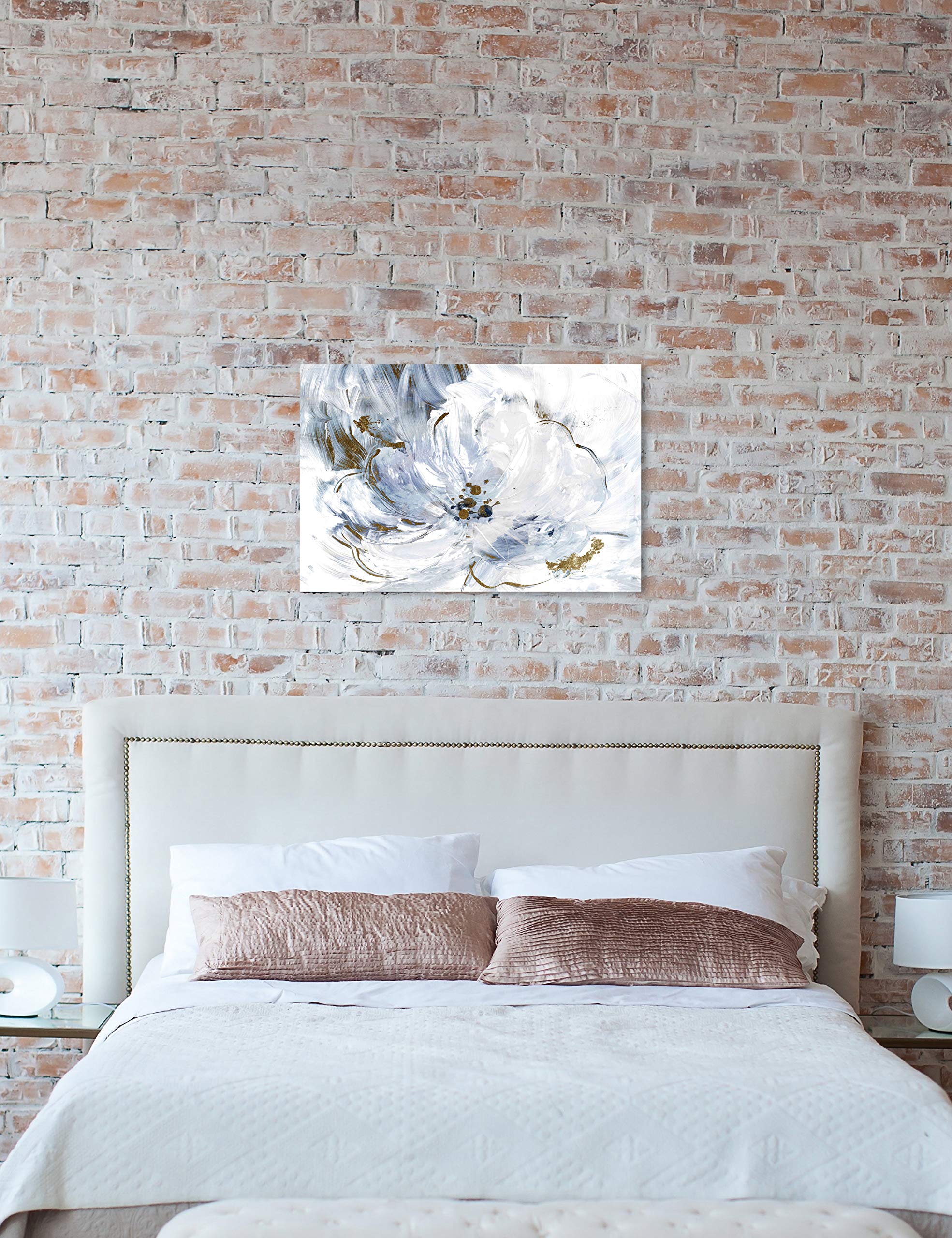Oliver Gal Artist Co. 'Camellia Evenings' Abstract Wall Art Canvas Print - 36x24 Inches White & Gold Modern Home Decor | Perfect for Living Room, Bedroom & Office Wall Decoration