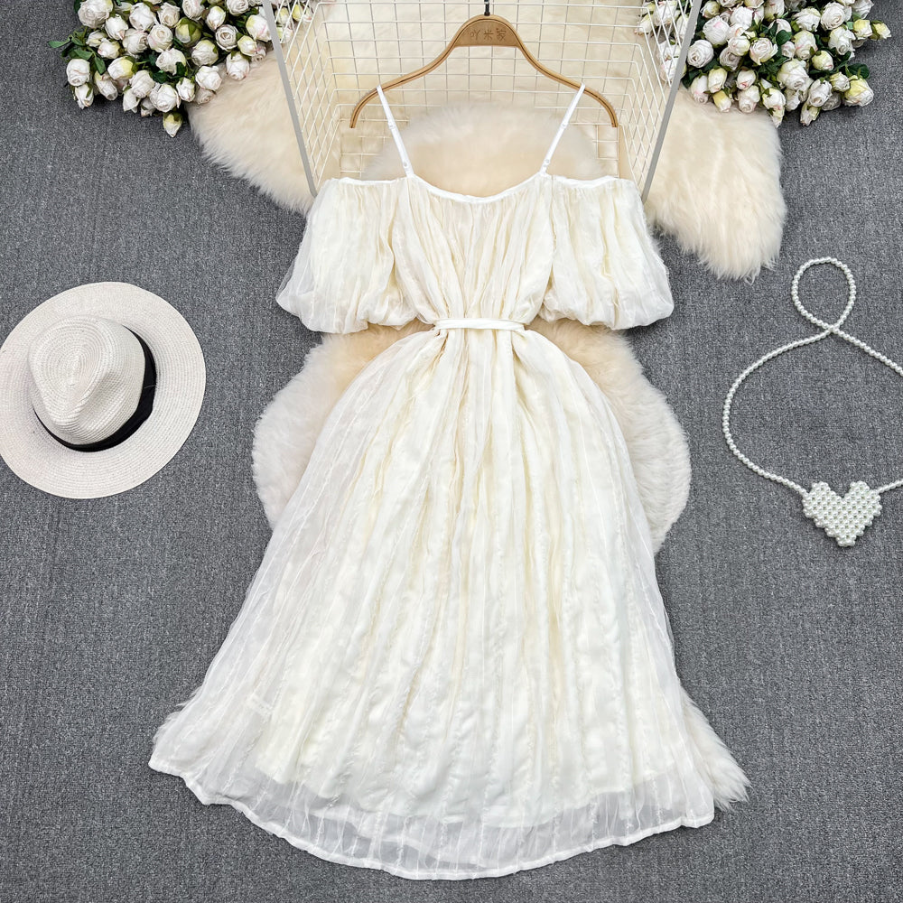 Retro One Shoulder Off Shoulder A-Line Beach Dress - Flowy Summer Dress for Women, Perfect for Vacations, Pool Parties & Boho Outfits