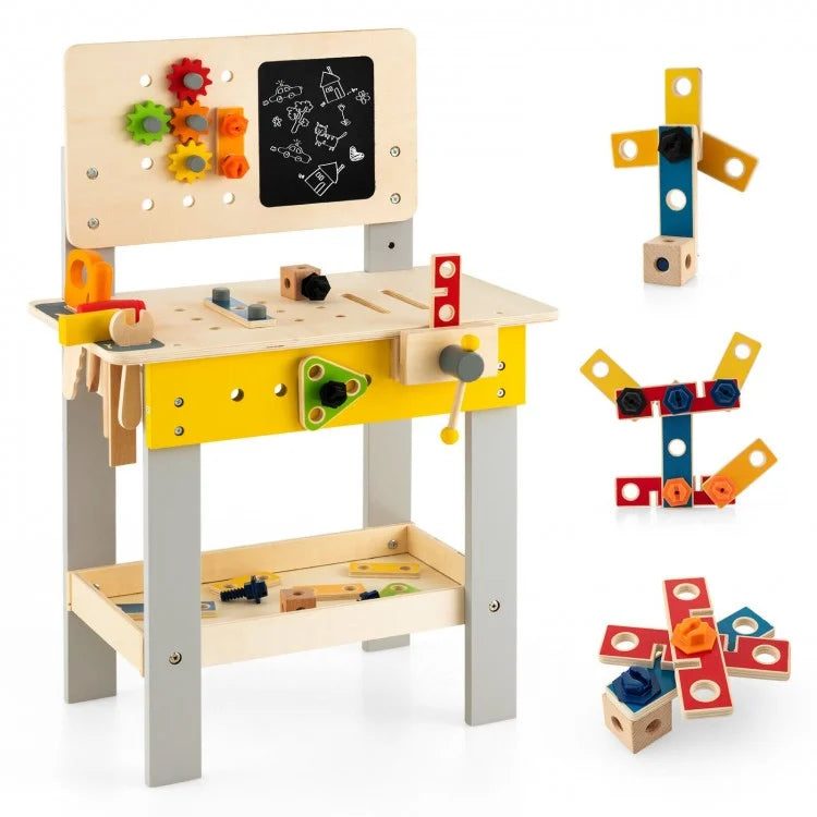 Best Wooden Pretend Play Workbench Set with Blackboard for Kids Ages 3+ - Perfect for Early Learning, Role Play & STEM Development at Home or Preschool