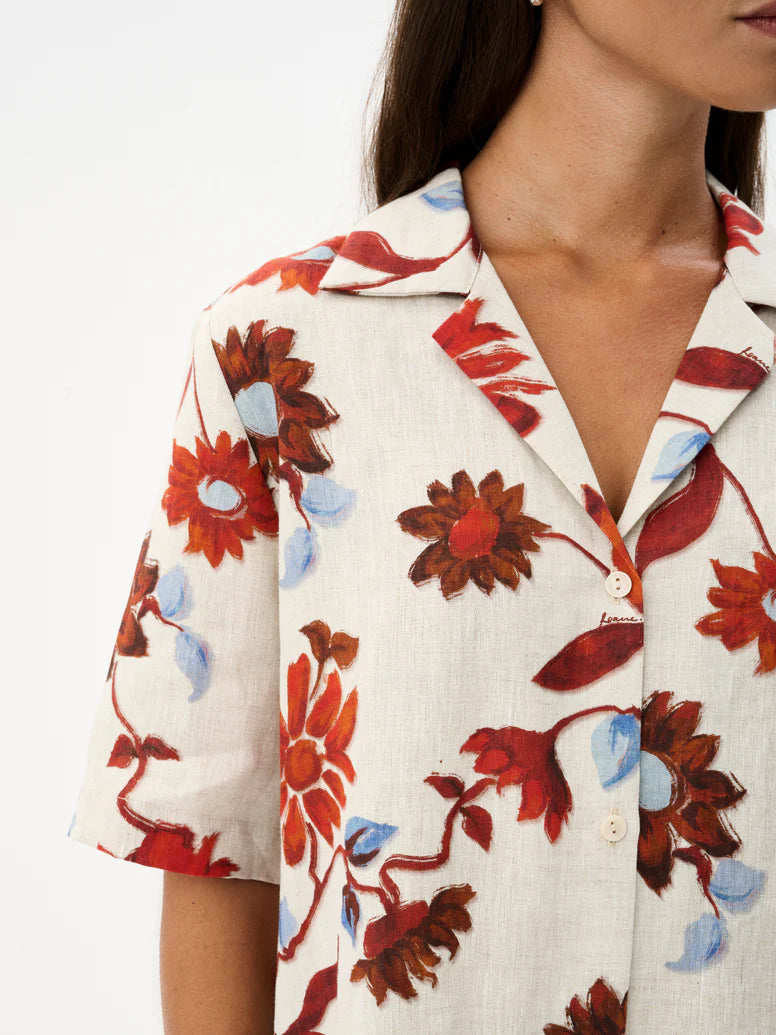 CRUZ Women's Cactus Bloom Sand Print Shirt - Stylish Floral Blouse for Casual Wear, Beach Outings, and Summer Fashion