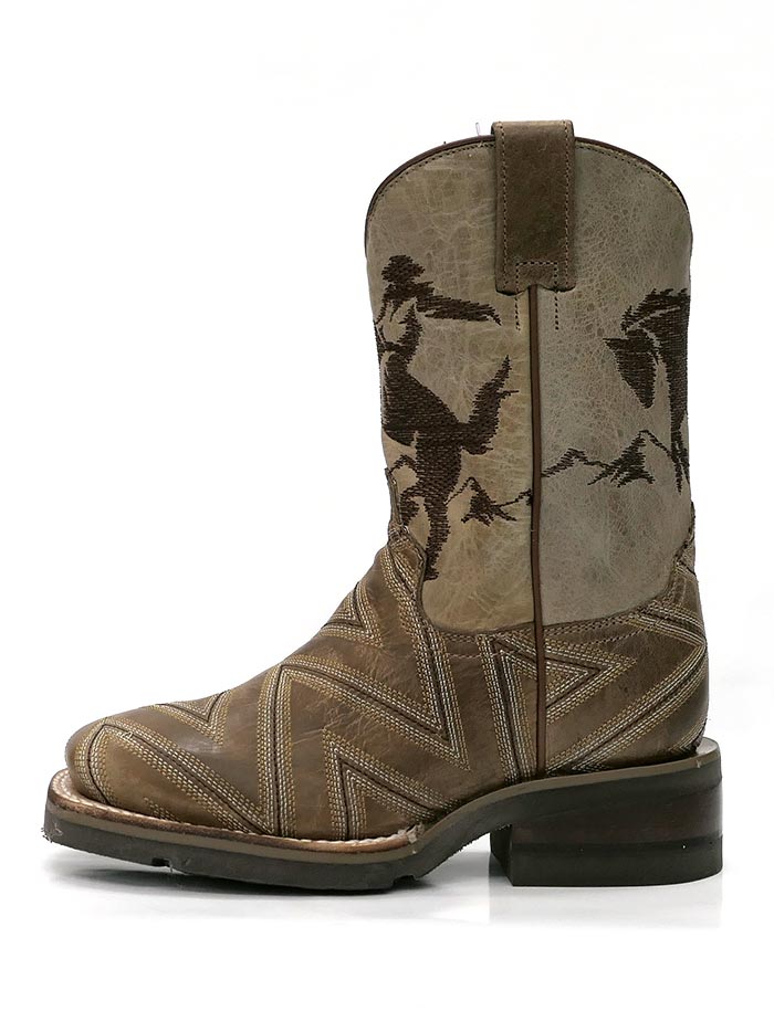 Roper 1446TA Kids Arlo Jr Embroidery Square Toe Cowboy Boots for Boys & Girls - Western Style Tan Leather Boots with Decorative Stitching - Perfect for Rodeo, Country Dance & Western Themed Events