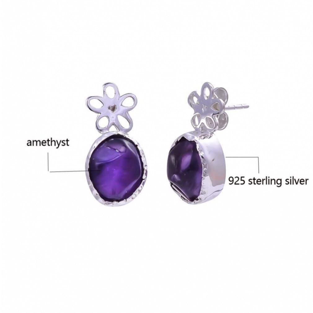 Natural Amethyst Rough Gemstone Earrings - 925 Sterling Silver Women's Jewelry for Daily Wear | Boho Chic, Gift, Wedding & Party Accessories