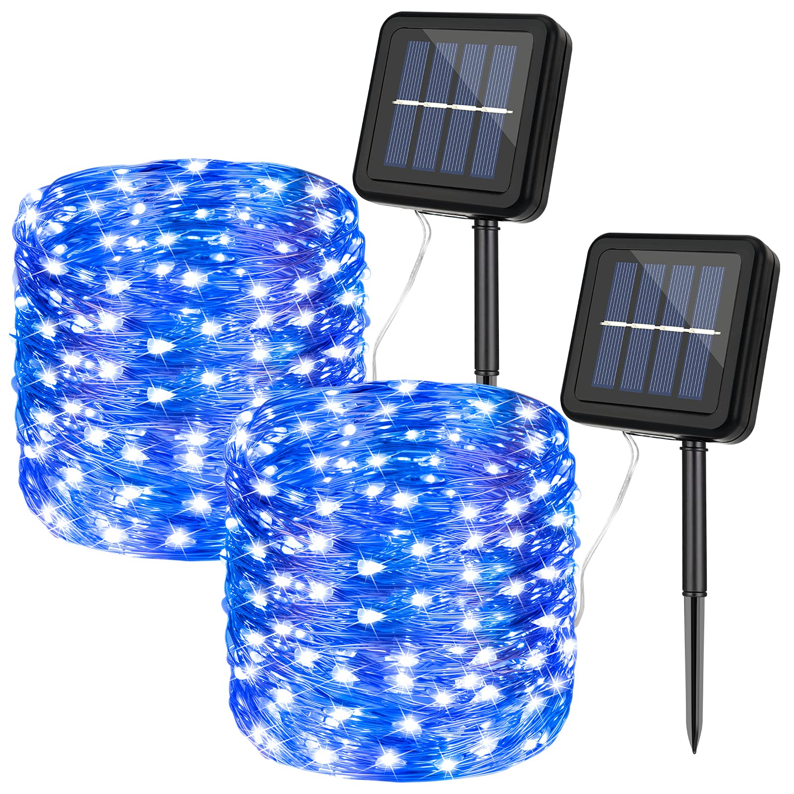 KPafory 2 Pack 36FT 100LED Solar String Lights Outdoor Waterproof - 8 Modes Fairy Lights with Copper Wire for Patio, Yard, Garden, Christmas & Wedding Decor (Blue) | Perfect for Backyard, Trees, Parties & Holiday Lighting