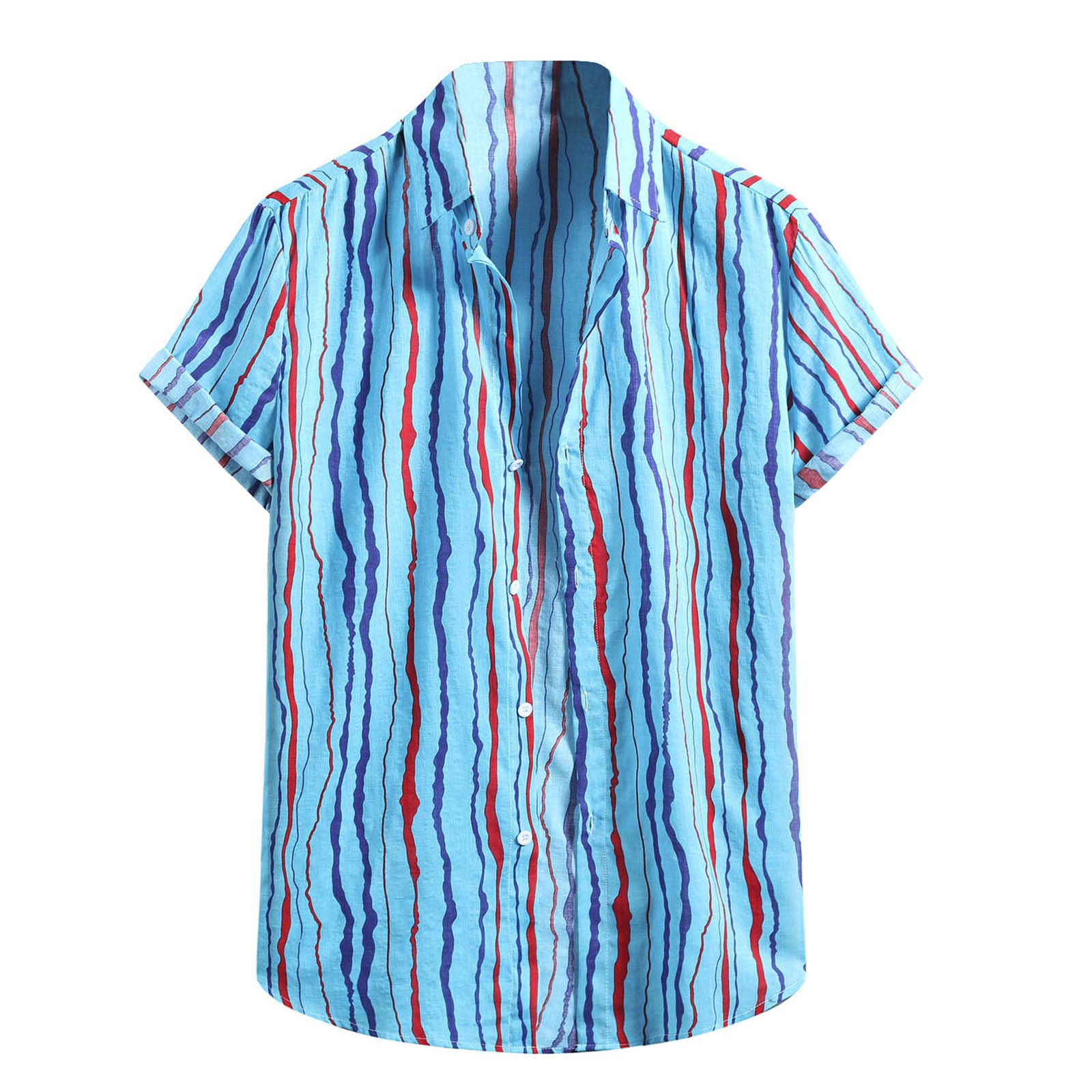 Men's SPF 50 Cotton Linen Golf Shirt - Breathable Short Sleeve Button Down Shirt with Stripe Print - Perfect for Golfing, Outdoor Activities & Casual Wear