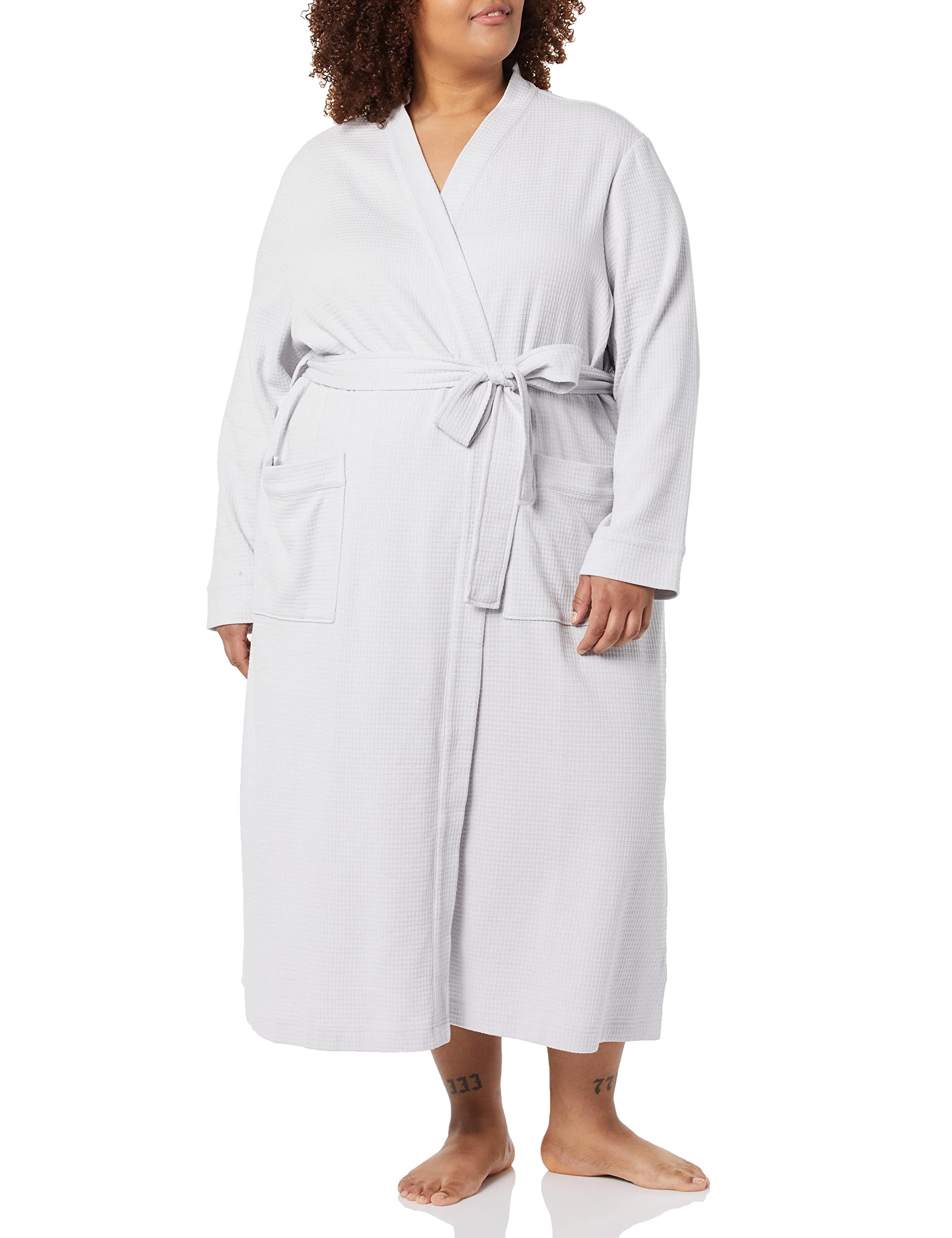 Amazon Essentials Women's Lightweight Waffle Full-Length Robe - Soft Cotton Bathrobe with Pockets (Plus Size Available) - Perfect for Spa, Lounge & Relaxation at Home