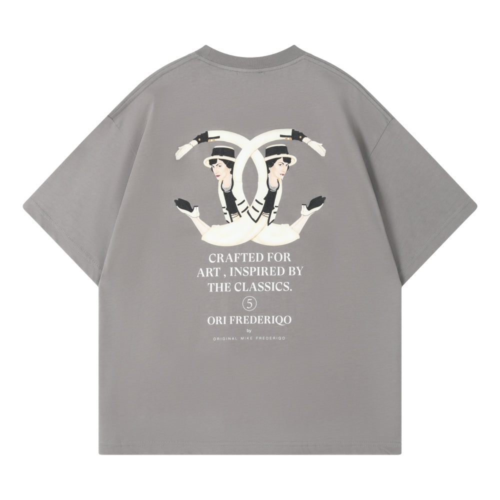ORI FREDERIQO Printed T-Shirt for Men - Soft Cotton Grey Graphic Tee - Casual Streetwear Style for Everyday Wear & Outfits