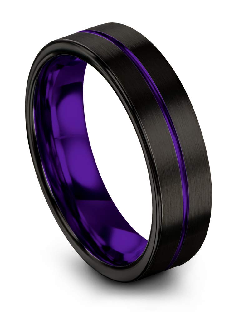 Tungsten Carbide Wedding Band Ring 6mm for Men & Women - Blue Black Center Line, Flat Cut, Black Brushed & Polished Finish - Custom Engraved for Anniversary & Engagement - Perfect for Everyday Wear & Special Occasions