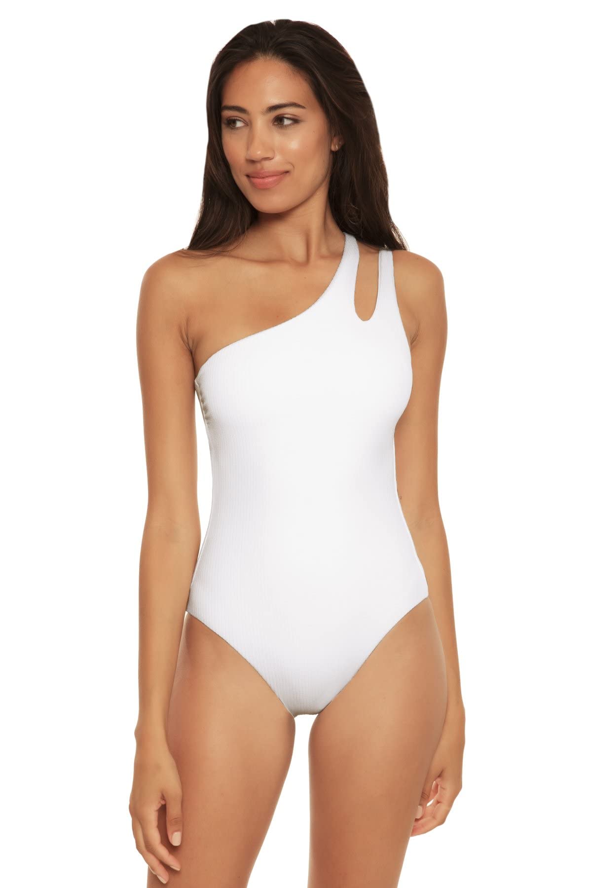 Becca by Rebecca Virtue Pucker Up Violet Asymmetrical One-Piece Swimsuit - Sexy High-Cut Bathing Suit for Women, Beach & Pool Party Wear