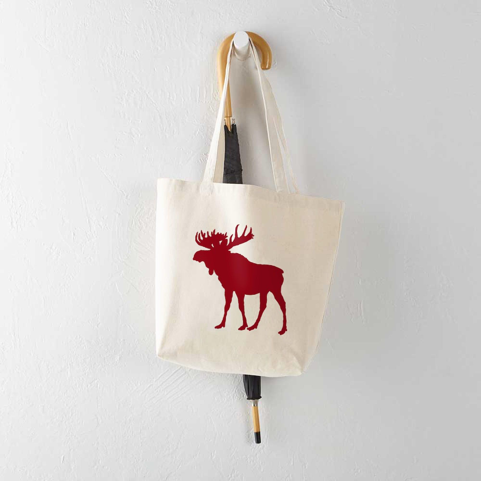 Rustic Red Moose Tote Bag - Natural Canvas Reusable Shopping Bag for Groceries, Beach & Farmers Market | Eco-Friendly & Durable