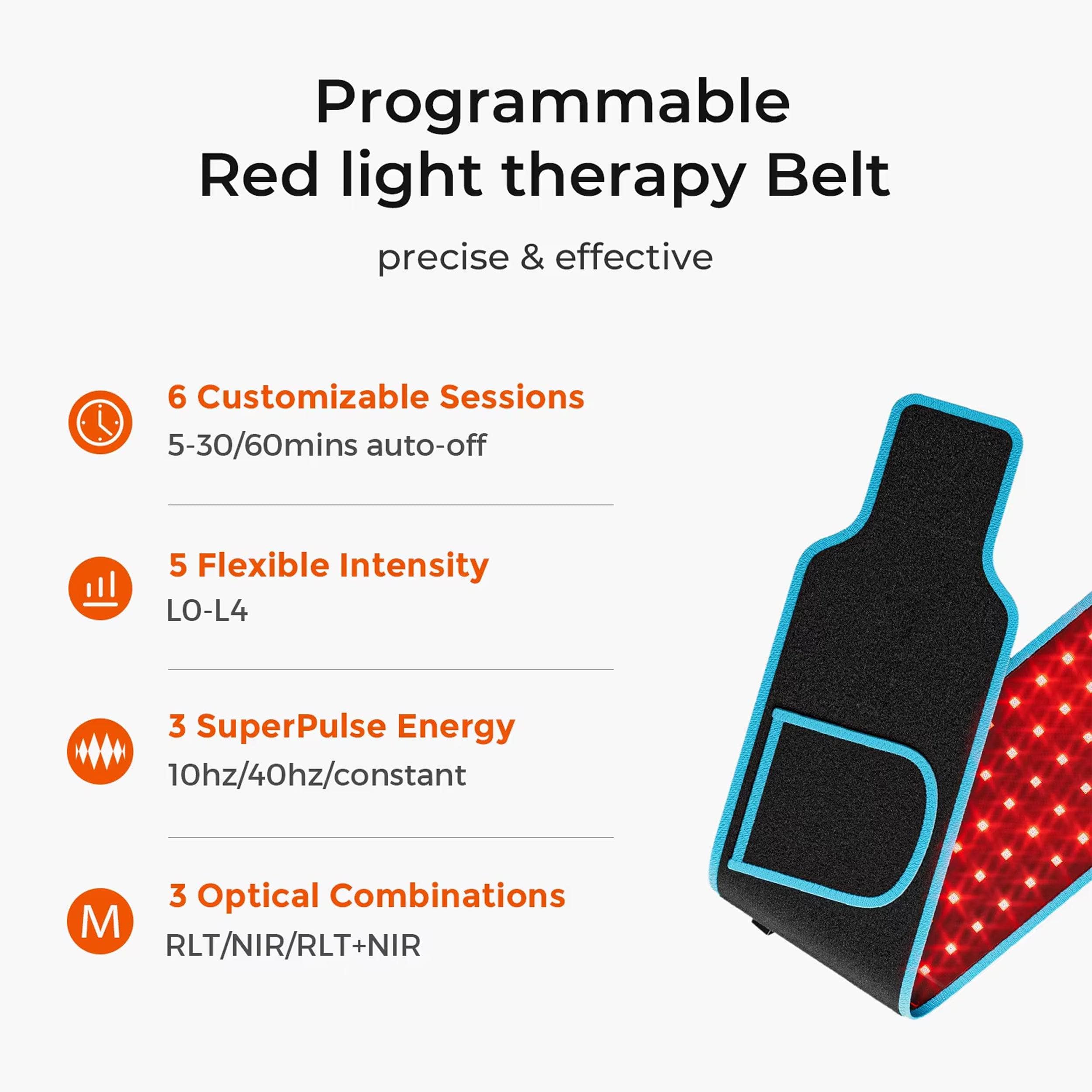 Black Red Light Therapy Belt for Pain Relief & Skin Rejuvenation - Portable LED Light Therapy Device for Back, Neck, Shoulder & Joint Pain - Home Use & Professional Treatment
