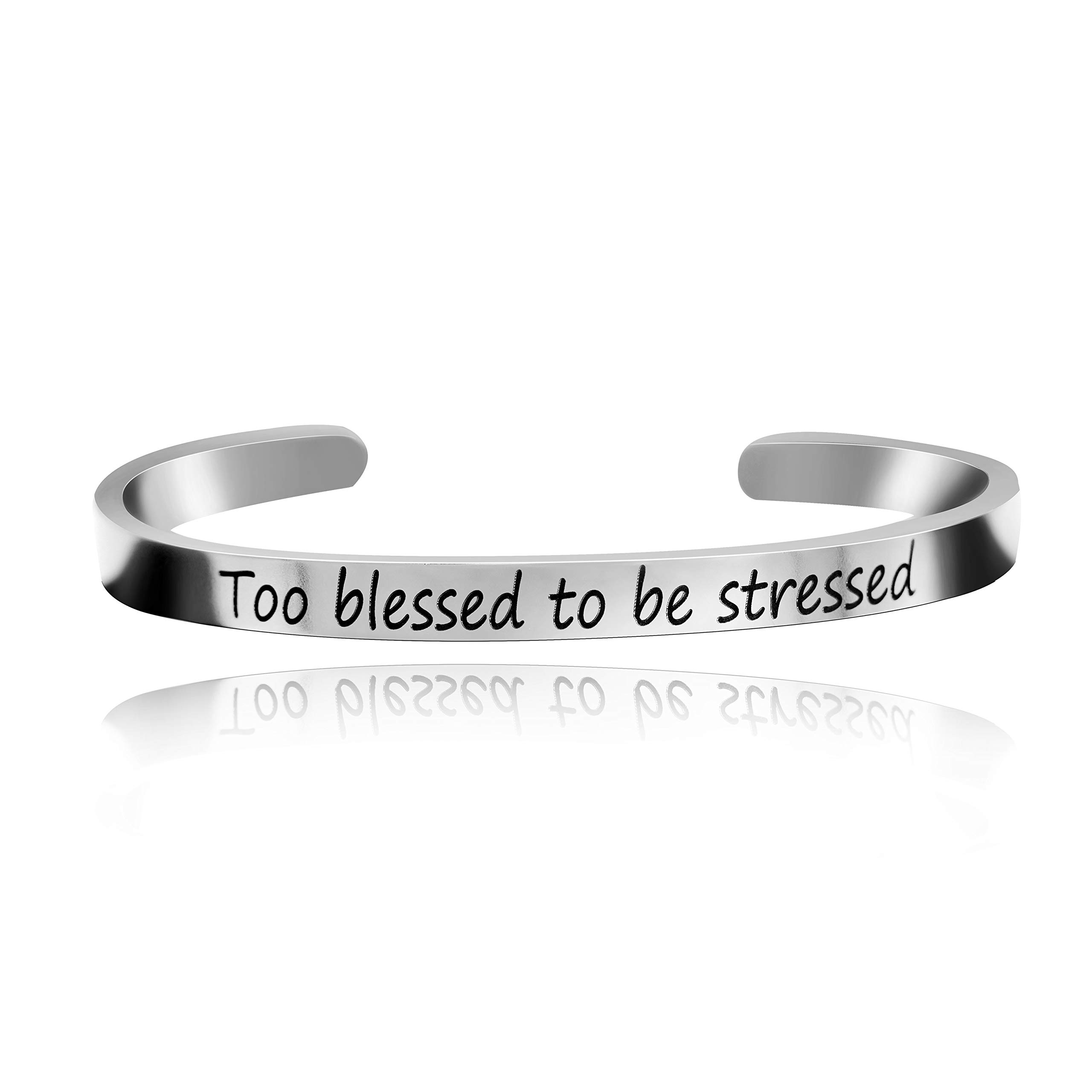 Uloveido Personalized Stainless Steel Motivational Bracelet for Women - Engraved Initial Mantra Cuff Bangle Y460 | Inspirational Jewelry Gift for Her | Perfect for Daily Wear, Yoga & Meditation