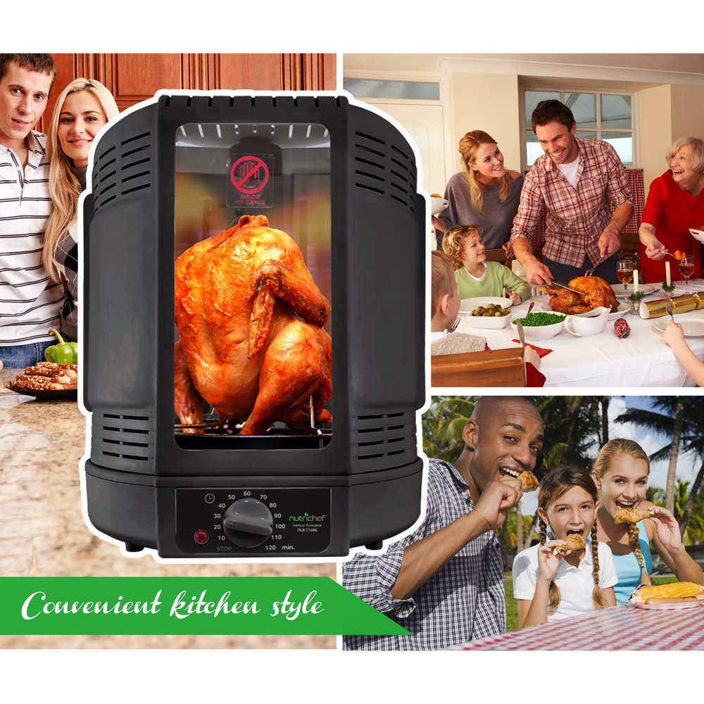 NutriChef Vertical Countertop Rotisserie Oven Roaster - Electric Shawarma & Kebab Grill Machine with Skewers, Rotisserie Rack, Basket Tower & Drip Tray - Perfect for Chicken, Turkey, Lamb - Ideal for Home Cooking, Parties & Outdoor BBQs