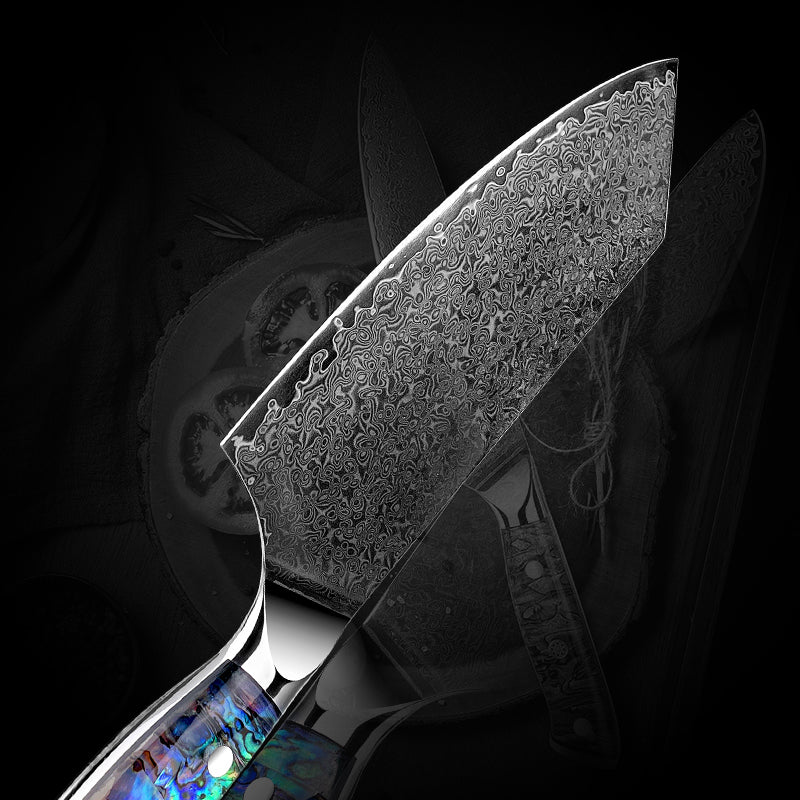 Premium Ronin VG10 Damascus Steel Cleaver Knife - Japanese Style Chef Knife with Exotic Abalone Shell Composite Handle - Perfect for Professional Chefs, Home Cooking & Meat Cutting