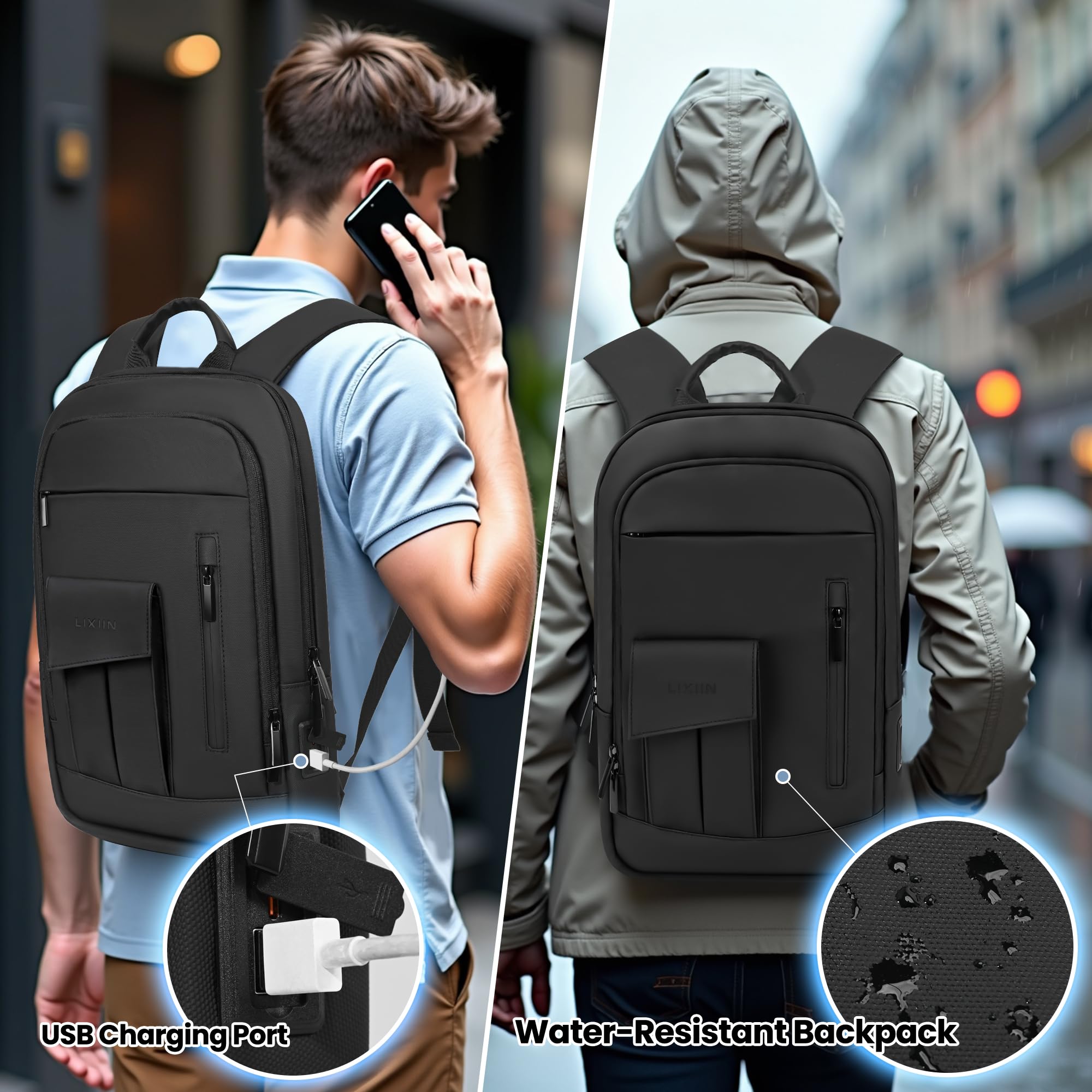 Slim Lightweight Water Resistant Business Laptop Backpack for Men - Small Office Backpack for Commuting, Travel & Daily Work with Bonus Small Bag | Perfect for Professionals, Students & Digital Nomads