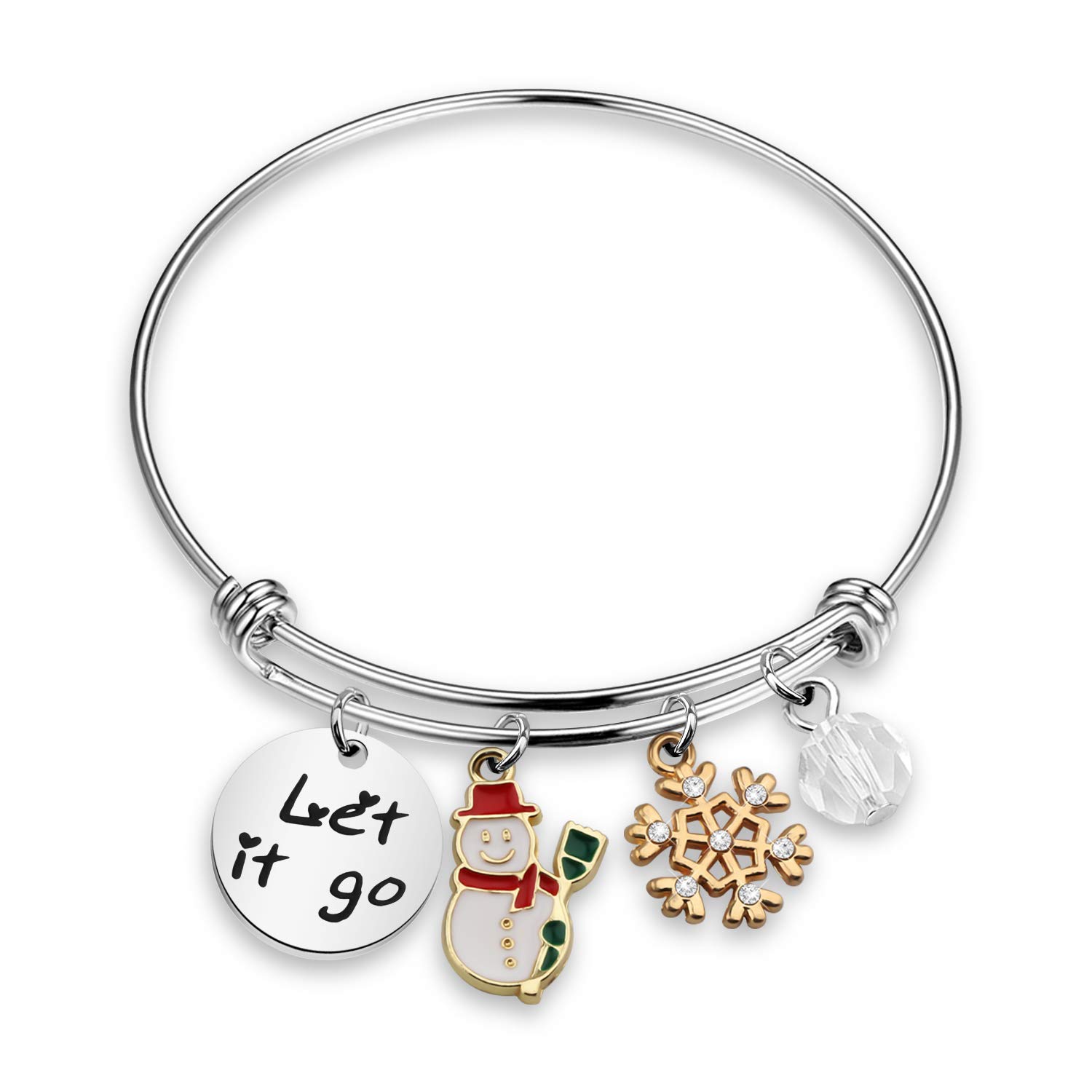 WUSUANED Winter Snowflake Bracelet - Let It Go Snowman Snowflake Charm Jewelry | Frozen Inspired Gift for Women & Ladies | Perfect for Christmas, Holiday Parties & Disney Themed Events