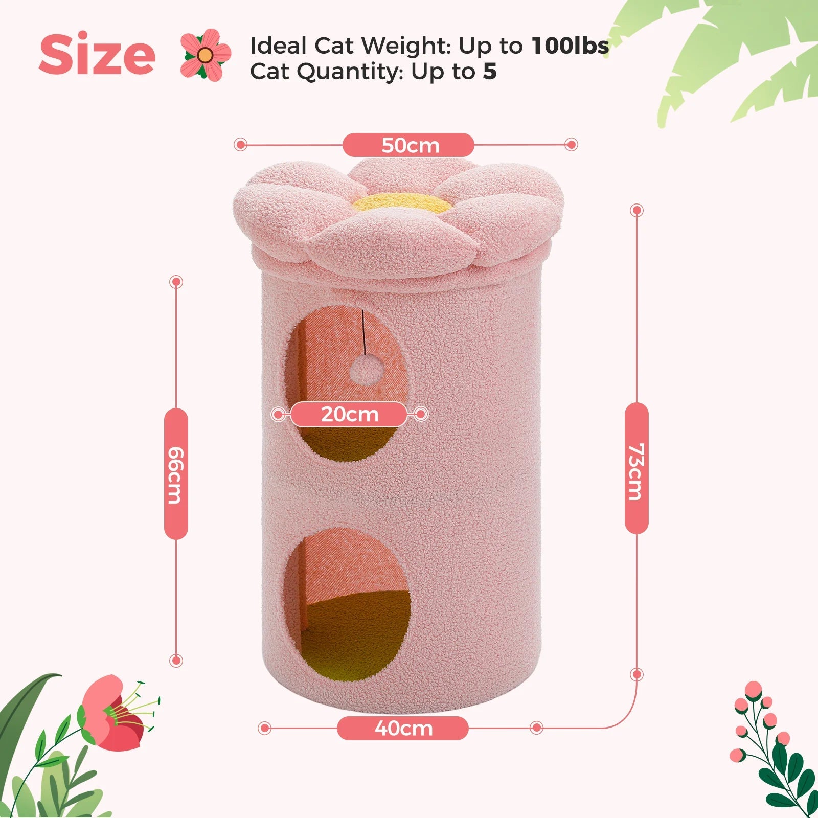2 Tier Cat House with Flower Design - Pink Pet Bed for Small Cats & Kittens | Perfect for Indoor Play, Nap & Relaxation