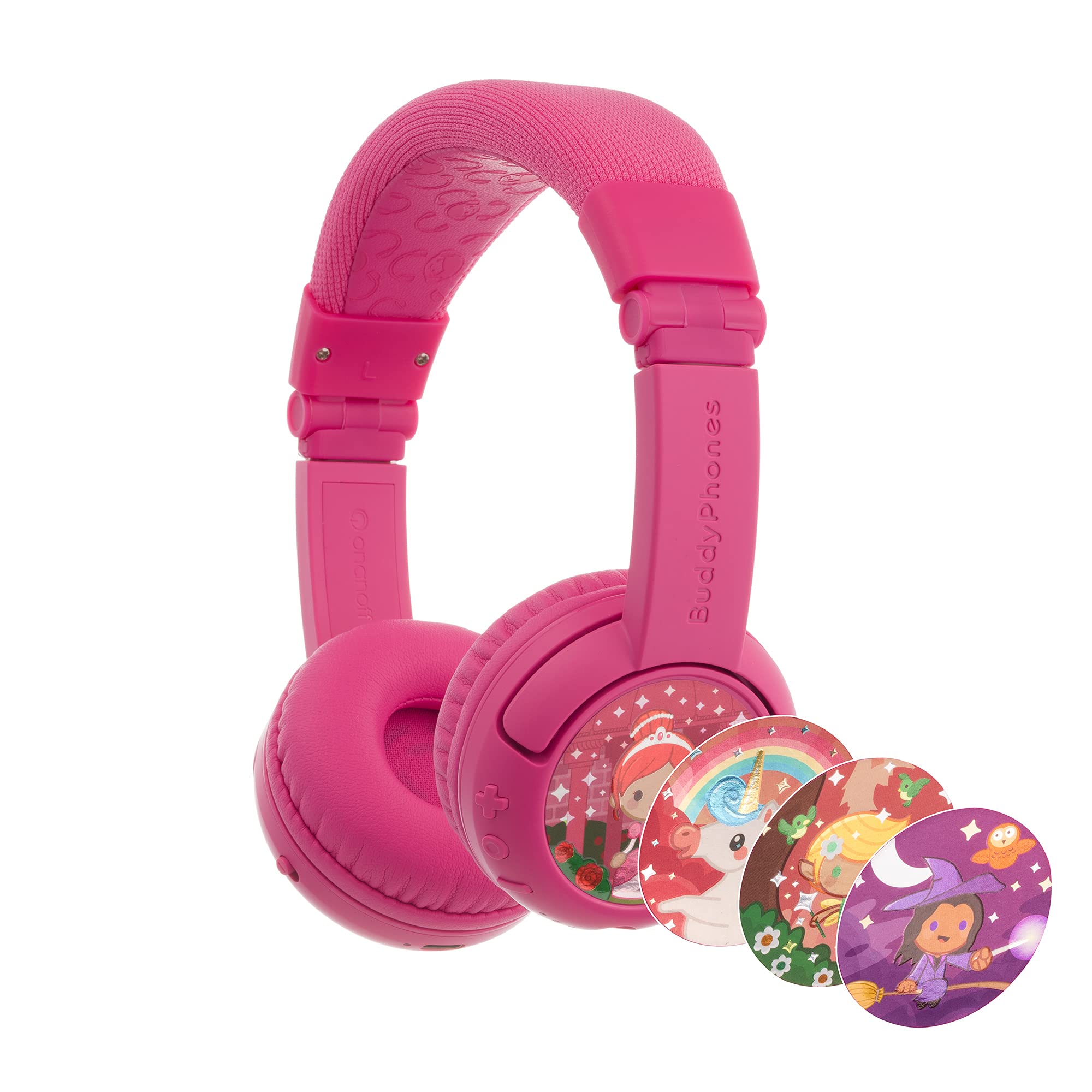BuddyPhones Play+ Wireless Kids Headphones Bundle - Rose Pink & Snow White | Bluetooth Headset for Children | Perfect for School, Travel & Online Learning