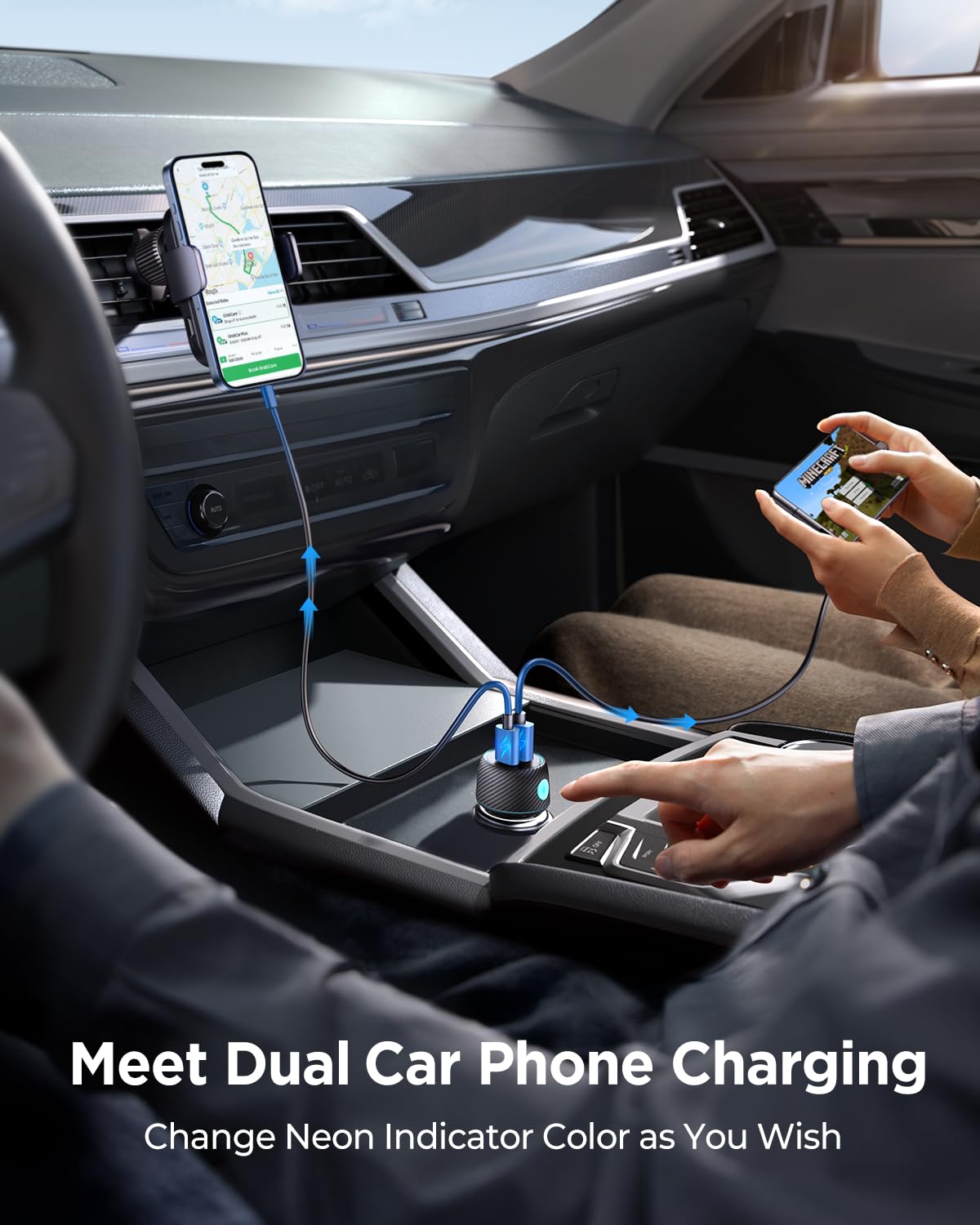 60W USB C Car Charger Fast Charging - Dual Port PD30W & QC30W Cigarette Lighter Adapter for iPhone 16/15/14/13 Pro Max, Samsung Galaxy S24/23, iPad Pro, Google Pixel & Android Phones - Perfect for Road Trips & Daily Commute