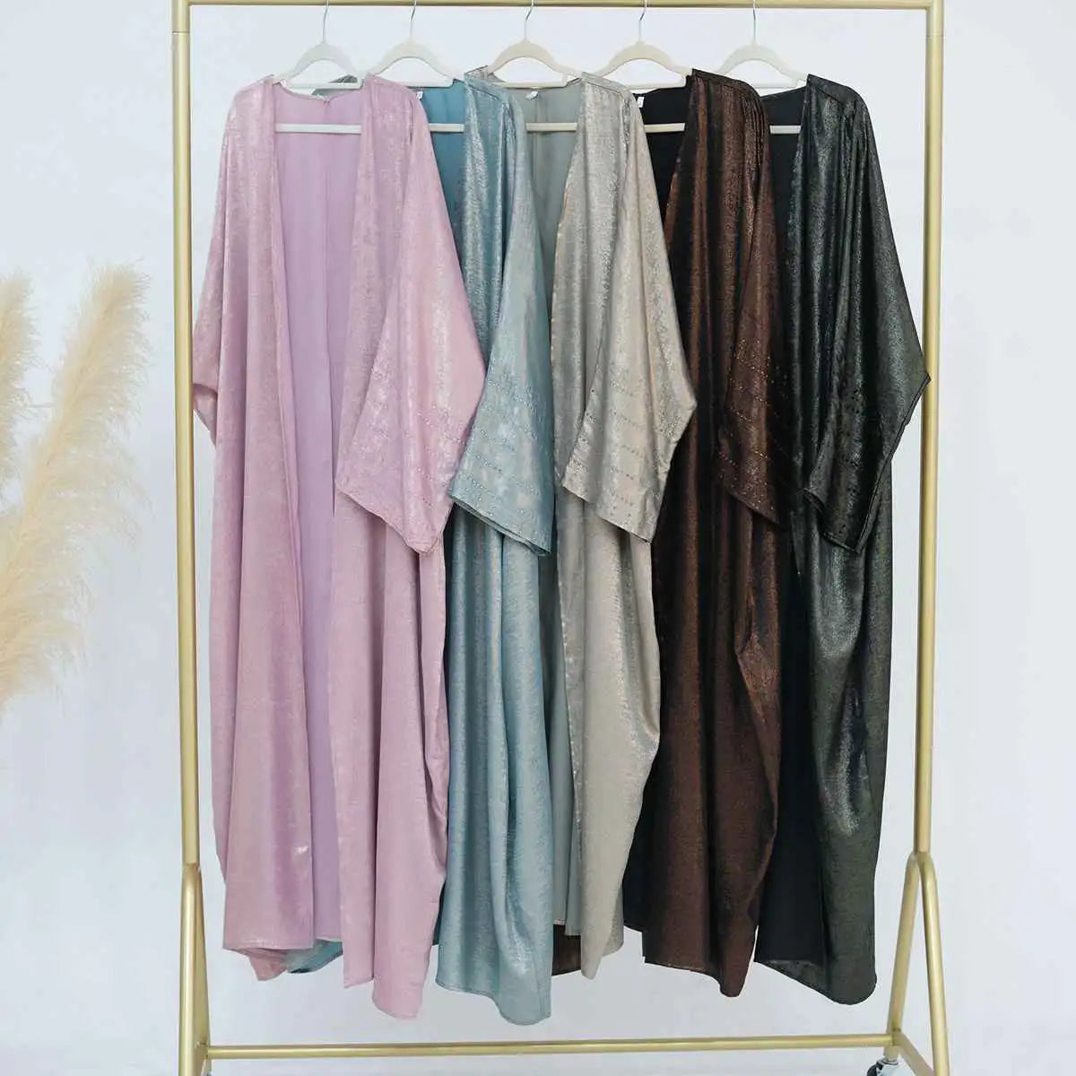 Shiny Beaded Cardigan Open Abaya Dress - Elegant Muslim Women's Cover-Up for Weddings, Parties & Special Occasions