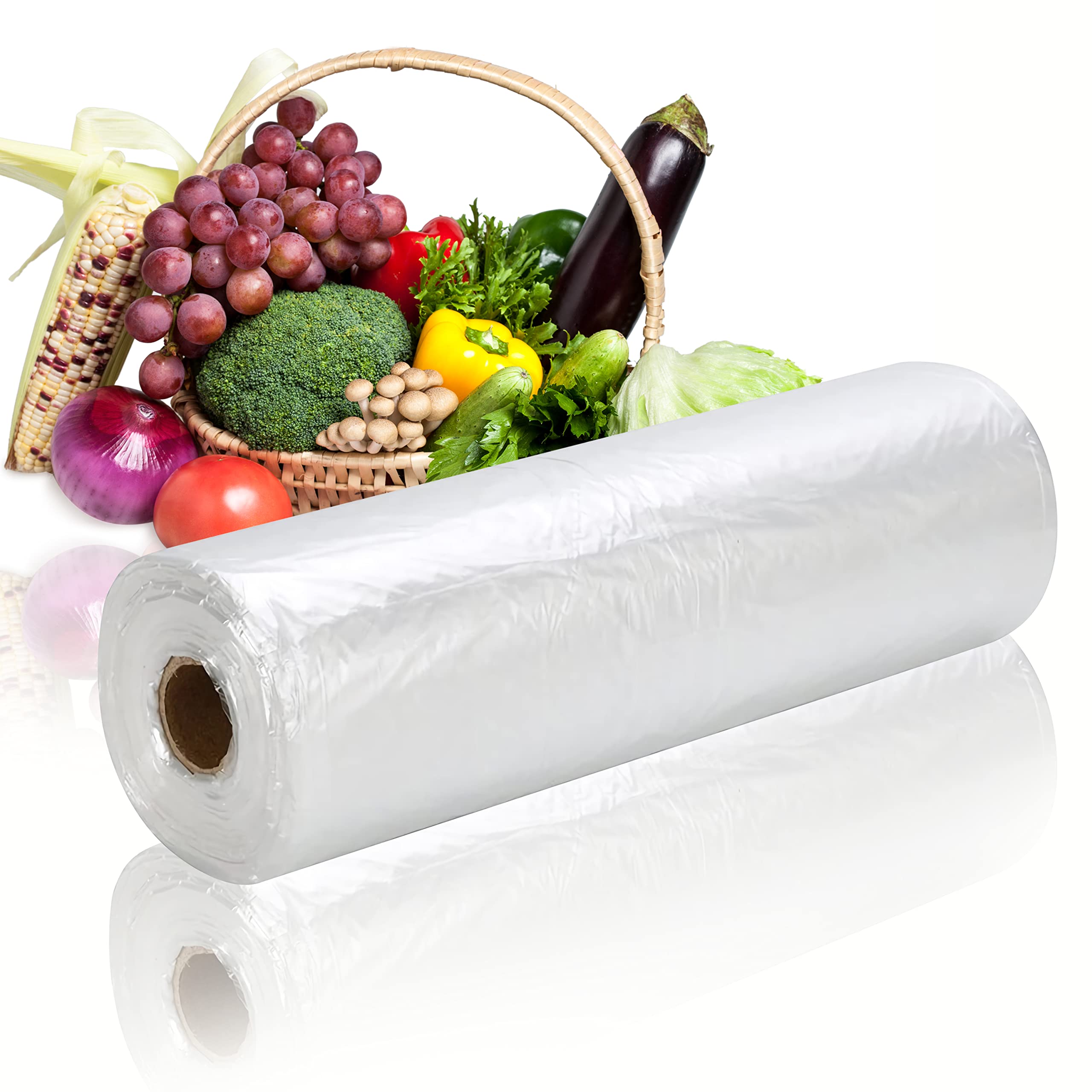 OausTect 14x20 Inch Plastic Produce Bags Roll - 350 Large Food Storage Bags for Bread, Fruits & Vegetables - 6 Rolls - Perfect for Grocery Shopping, Meal Prep & Kitchen Organization