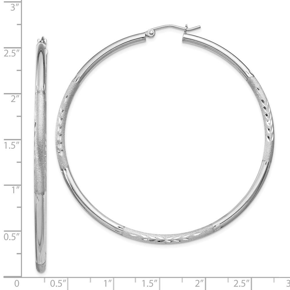 Sterling Silver Rhodium-Plated 2.50mm Satin Shiny-Cut Hoop Earrings for Women | Hypoallergenic & Tarnish-Resistant Jewelry | Perfect for Everyday Wear, Parties & Gifts (QE3552)