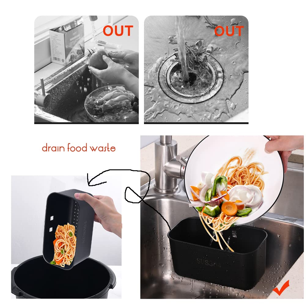 Stainless Steel Sink Strainer Basket - Multi-Functional Kitchen Sink Filter for Food Waste, Vegetables, Fruits (Black) | Perfect for Washing Produce, Preventing Clogs in Kitchen Sinks