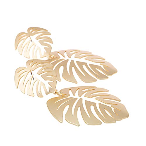 Gold Green Palm Leaf Dangle Earrings for Women | Tropical Monstera Leaf Bohemian Jewelry | Beach Party, Summer Vacation & Boho Chic Outfit Accessories