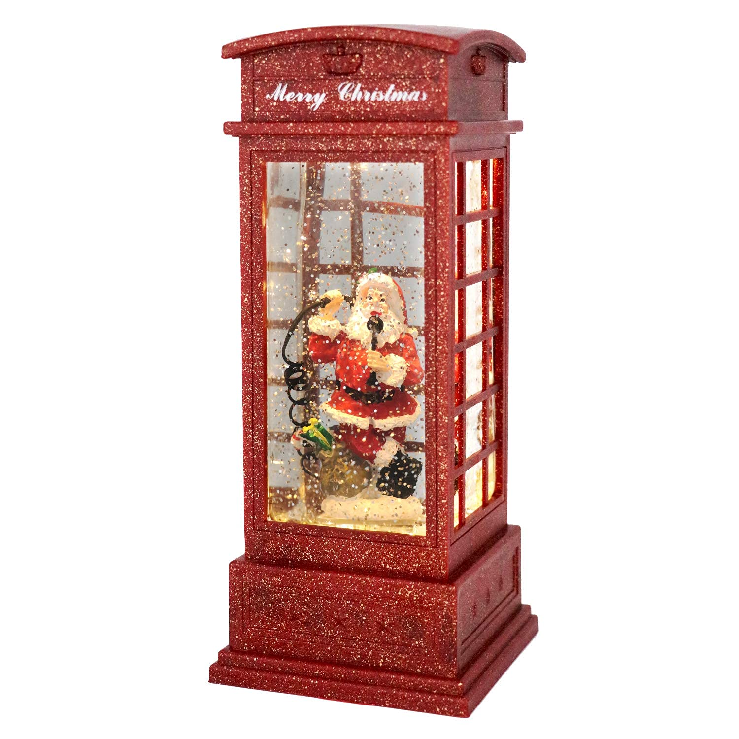 Eldnacele Christmas Snow Globe Lantern Phone Booth - Battery Operated Festive Ornament with Swirling Water & Glitter, Timer Function - Perfect for Holiday Tabletop Centerpiece, Home Decor, Gift Giving & Winter Wonderland Displays