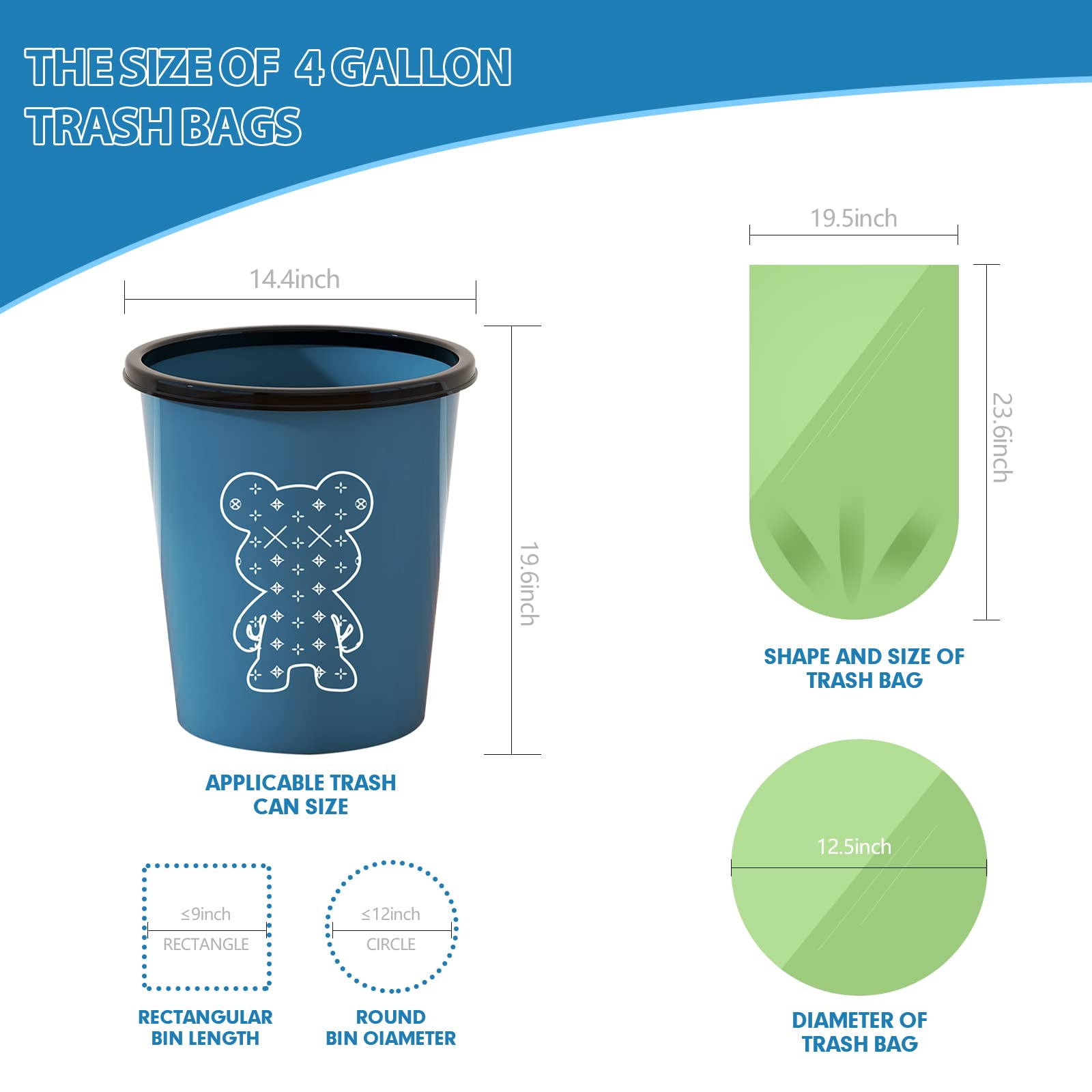 180 Counts Aklyaiap 4 Gallon Biodegradable Trash Bags - Tear & Leak Resistant, Unscented Small Garbage Bags for Bathroom, Kitchen & Home Use - Eco-Friendly Waste Disposal for Daily Cleaning & Organizing