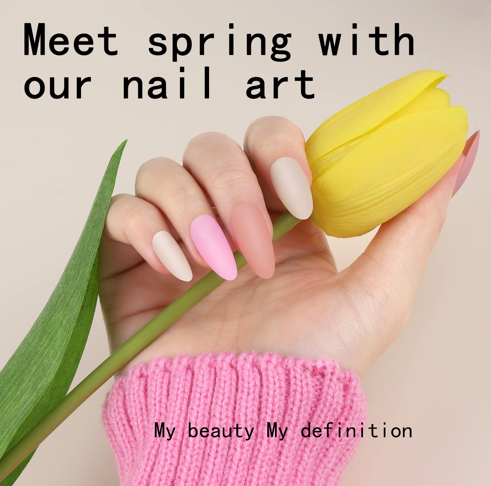 FANDAMEI 24 Colors 576PCS Almond Matte Press on Nails - Medium Length Acrylic Fake Nails with Glue, Full Cover Natural False Nails for Manicure, Salon, Party & Special Occasions