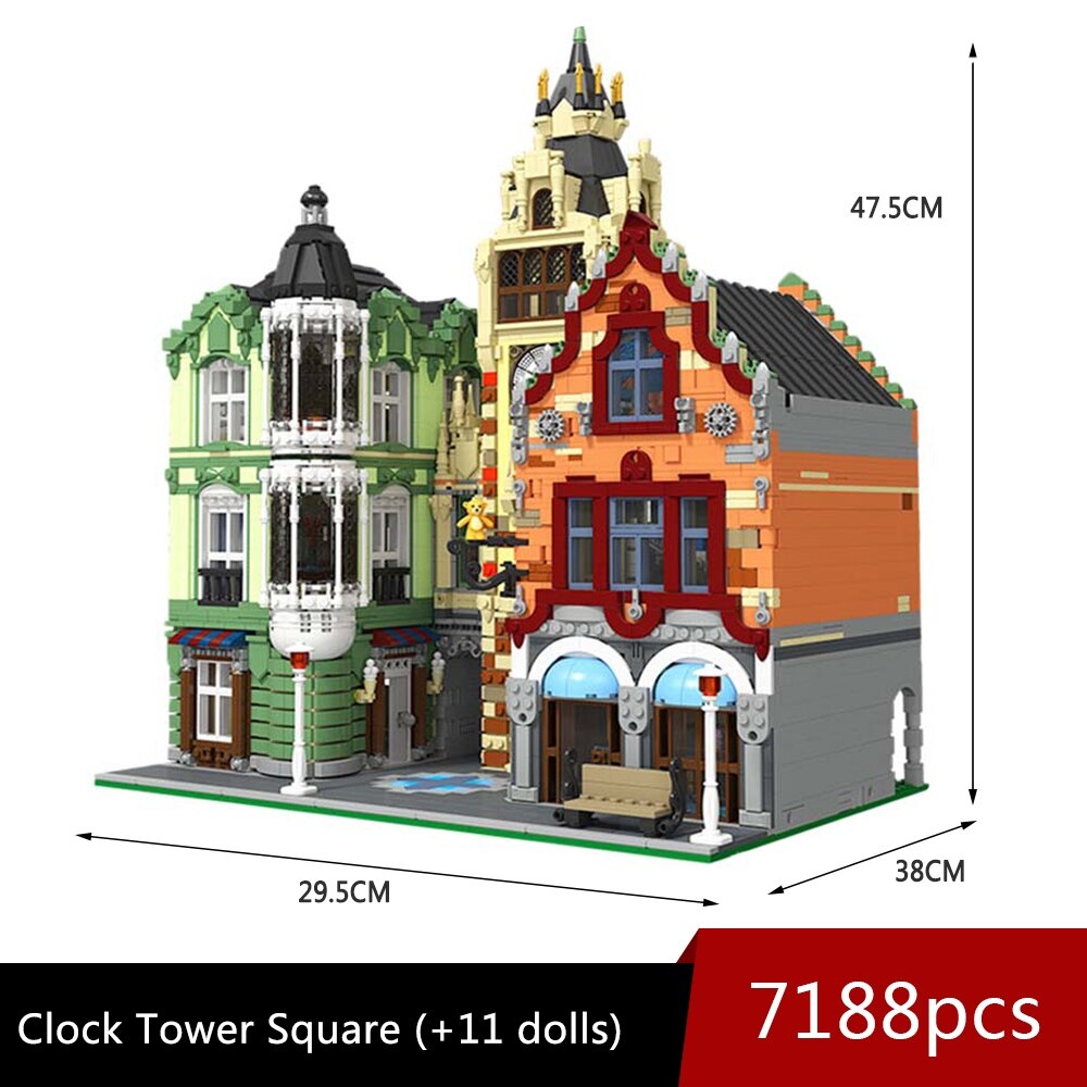 JIE STAR 89103 Clock Tower Square Building Blocks Set - 7188pcs Creative Architecture Model Kit for Adults, Perfect for Home Decor, Office Display & Gift for LEGO Enthusiasts