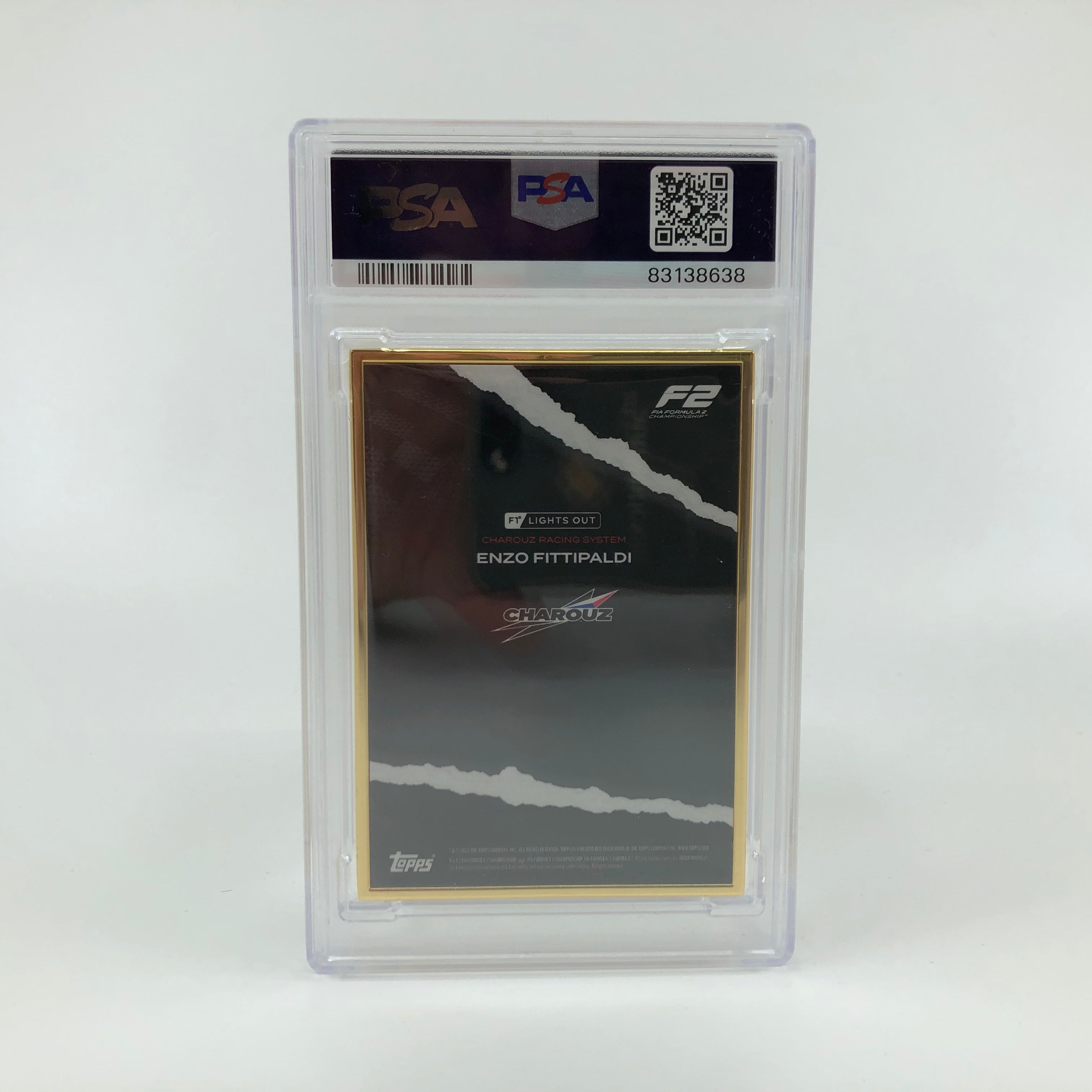 Enzo Fittipaldi 2022 Lights Out F2 Driver 1/1 Gold Frame PSA 9 Graded Trading Card - Perfect for Motorsport Collectors and Racing Memorabilia Displays