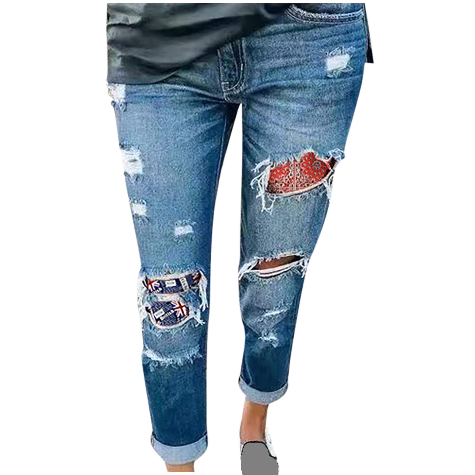 Women's High Waisted Ripped Flare Jeans - Winter Casual Denim Pants for Everyday Wear