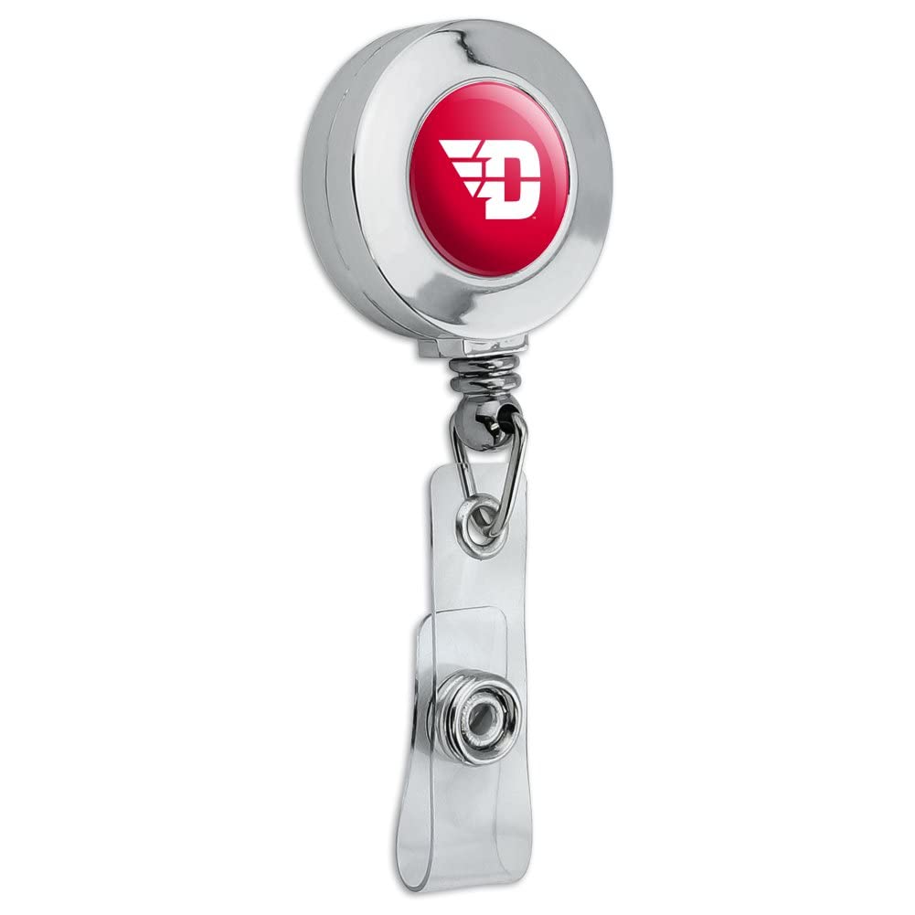 University of Dayton Flyers Logo Retractable ID Badge Holder - Chrome Metal Reel Clip for Work, School, and Events