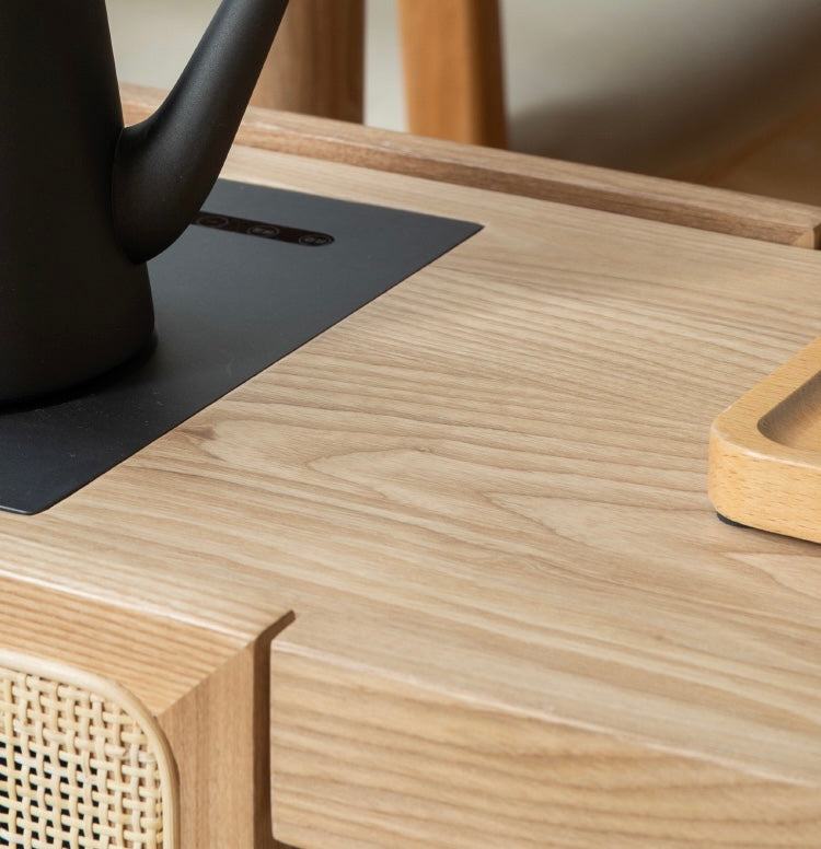 Solid Oak and Ash Wood Tea Maker Mobile Side Cabinet - Portable Side Table for Living Room, Bedroom, or Office