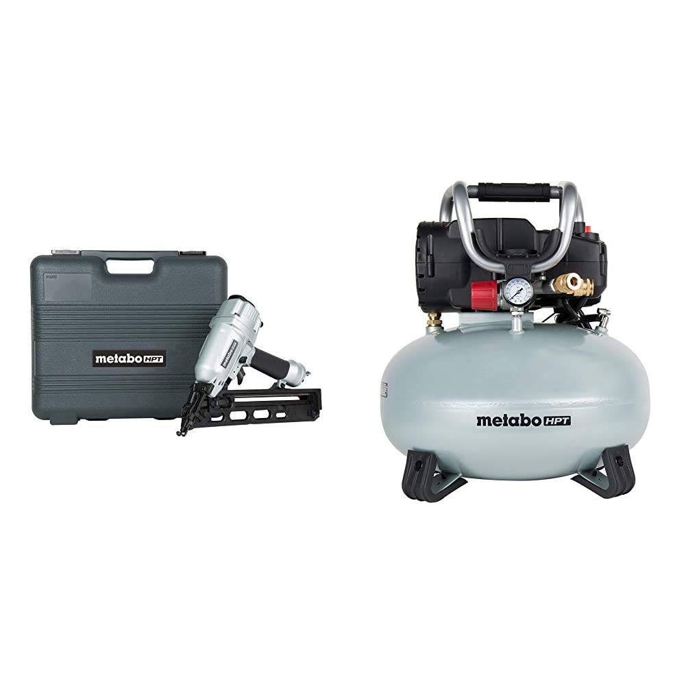 Metabo HPT EC710S Pancake Air Compressor with Finish Nailer Kit - Lightweight & Portable for DIY Projects, Home Repairs & Woodworking