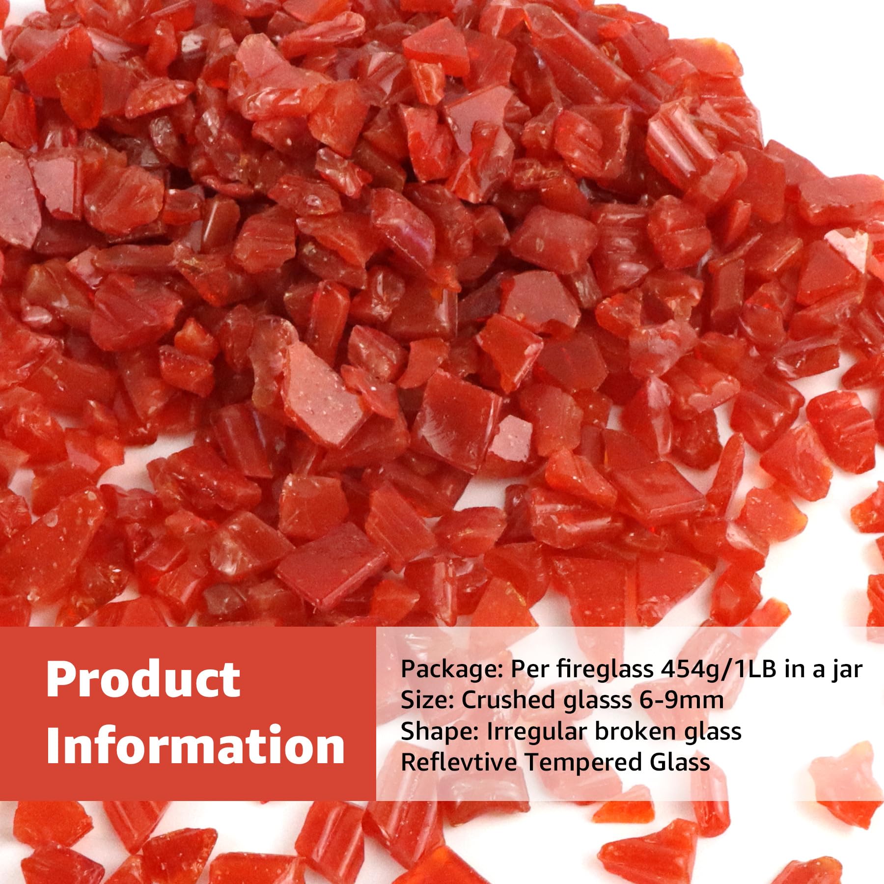 Crushed Fire Glass 6-9mm for Fire Pits, Resin Art & Home Decor - 1lb Red