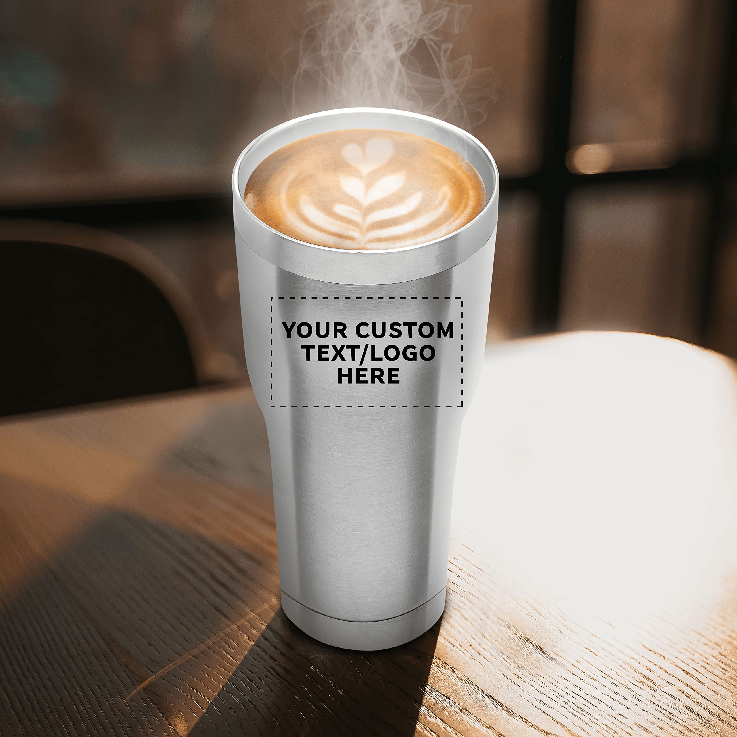 Custom 30 oz Big League Travel Tumblers - Set of 12 Personalized Stainless Steel Insulated Cups | Double Wall Vacuum Insulation for Coffee, Tea & Hot Cocoa | Perfect for Team Sports, Camping & Office Use - Silver Bulk Pack