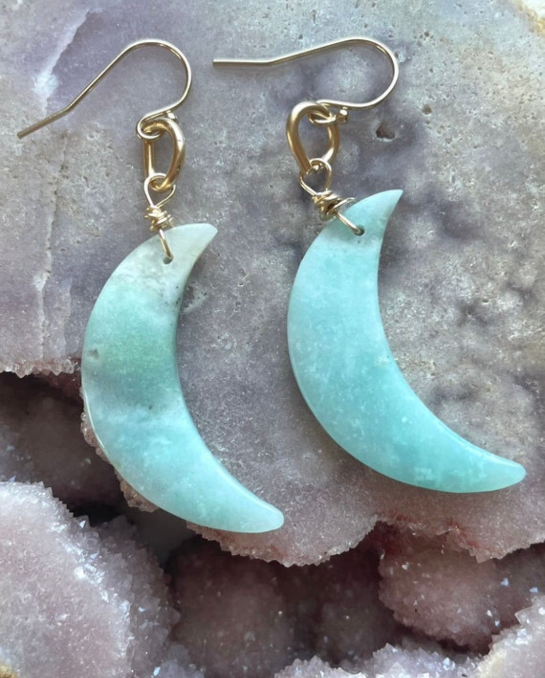 Amazonite Moon Statement Earrings - 14K Gold Filled Dangle Earrings for Women, Boho Chic Jewelry Gift for Birthday, Wedding & Everyday Wear