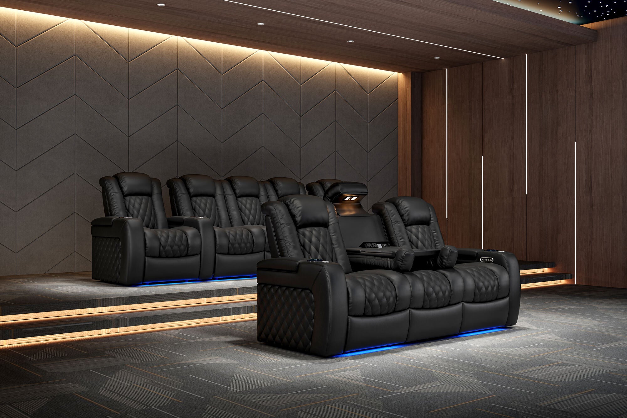 Valencia 2025 New Tuscany Console Leather Home Theater Seating - 3-Seater with Dropdown Center in Dark Chocolate | Perfect for Home Cinema, Gaming & Entertainment Rooms